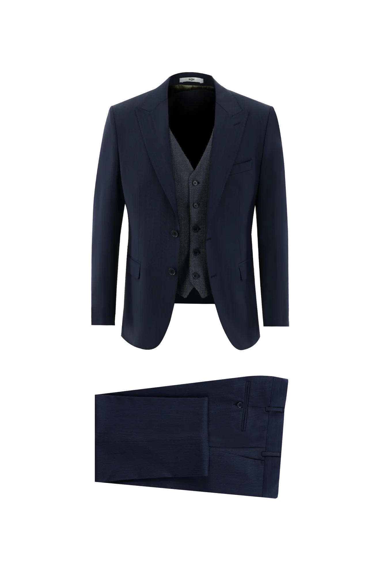 Koyu Lacivert 7 Drop Slim Fit Dar Kesim Yünlü Kombinli Takım Elbise