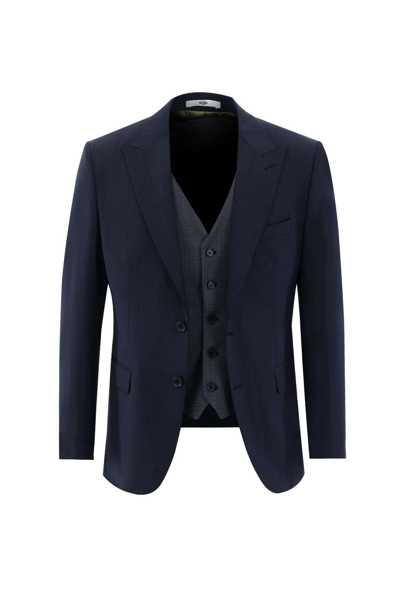 Koyu Lacivert 7 Drop Slim Fit Dar Kesim Yünlü Kombinli Takım Elbise - Image 2