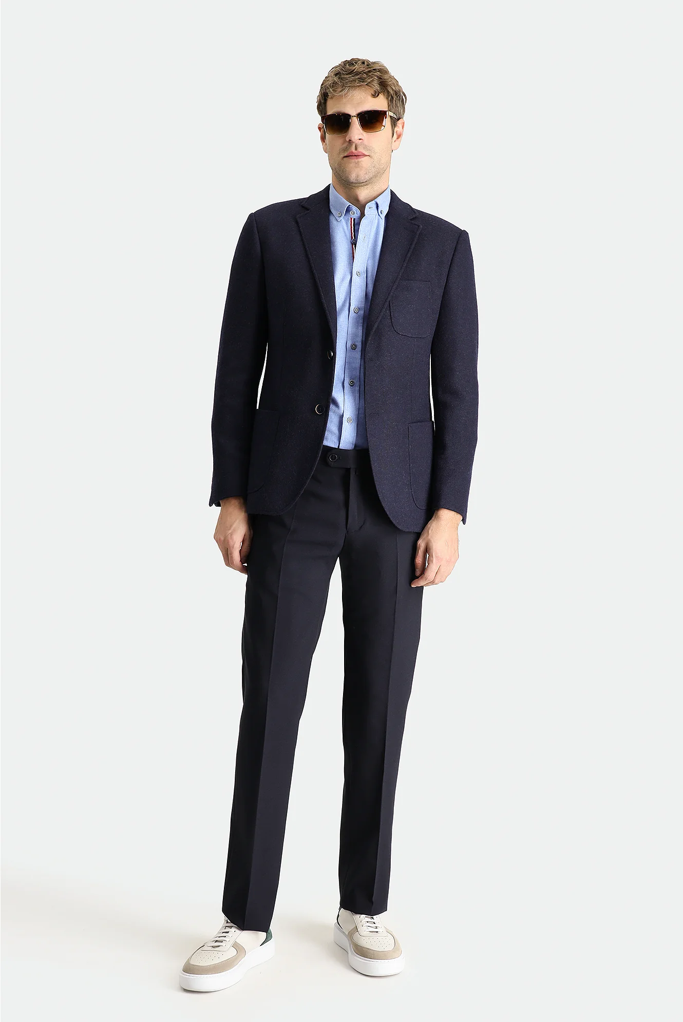Koyu Lacivert 7 Drop Slim Fit Dar Kesim Yünlü Spor Örme Ceket - Image 2