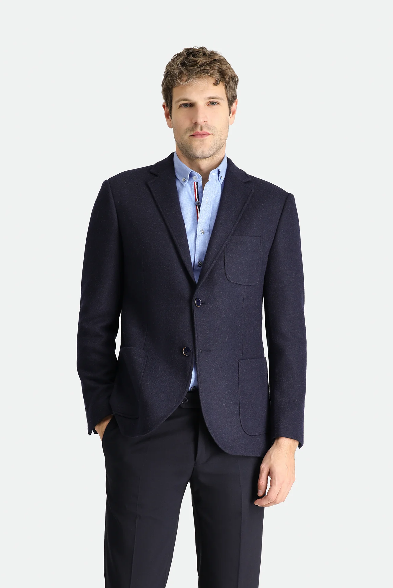 Koyu Lacivert 7 Drop Slim Fit Dar Kesim Yünlü Spor Örme Ceket - Image 3