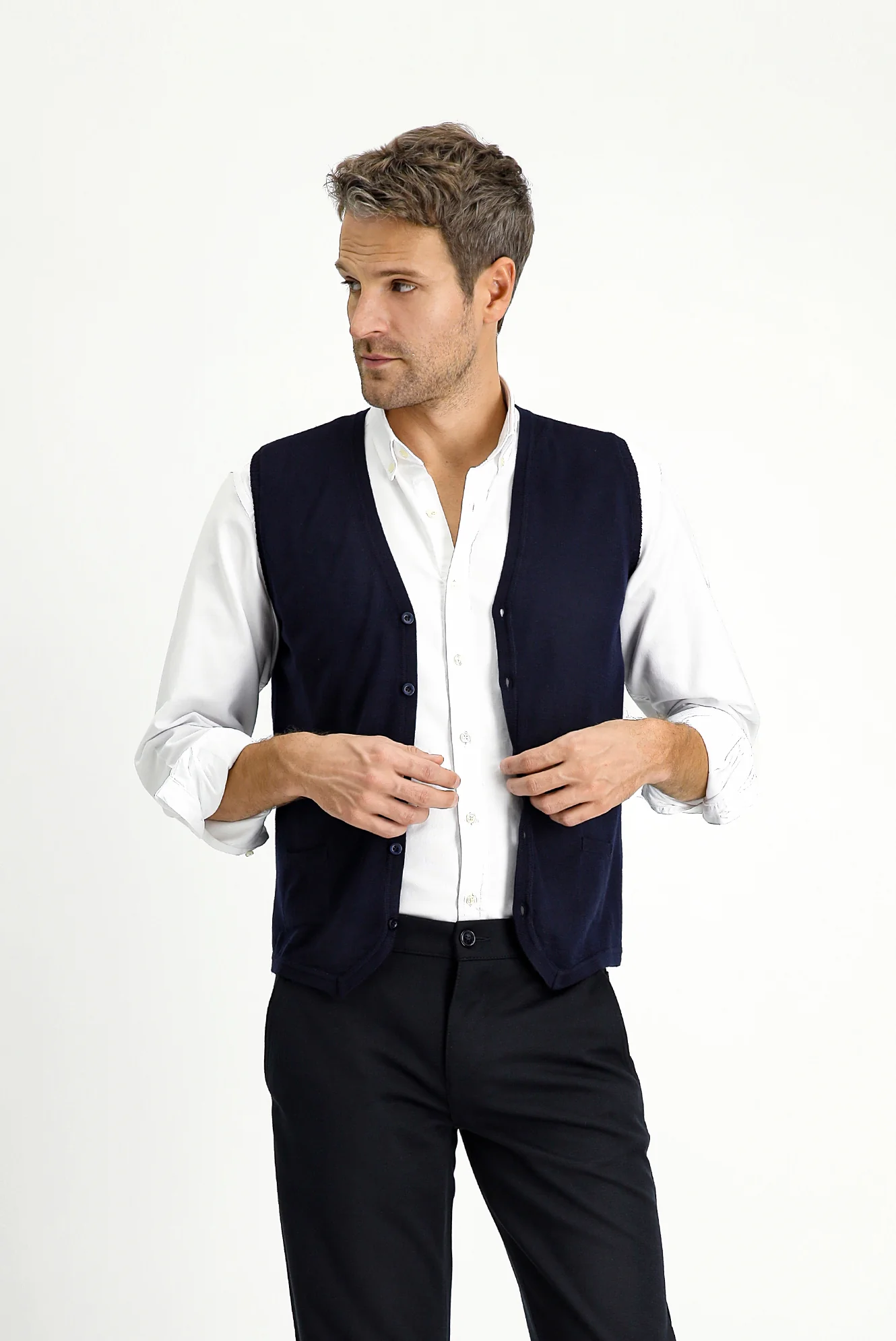 Koyu Lacivert Slim Fit Dar Kesim Yünlü Triko Yelek