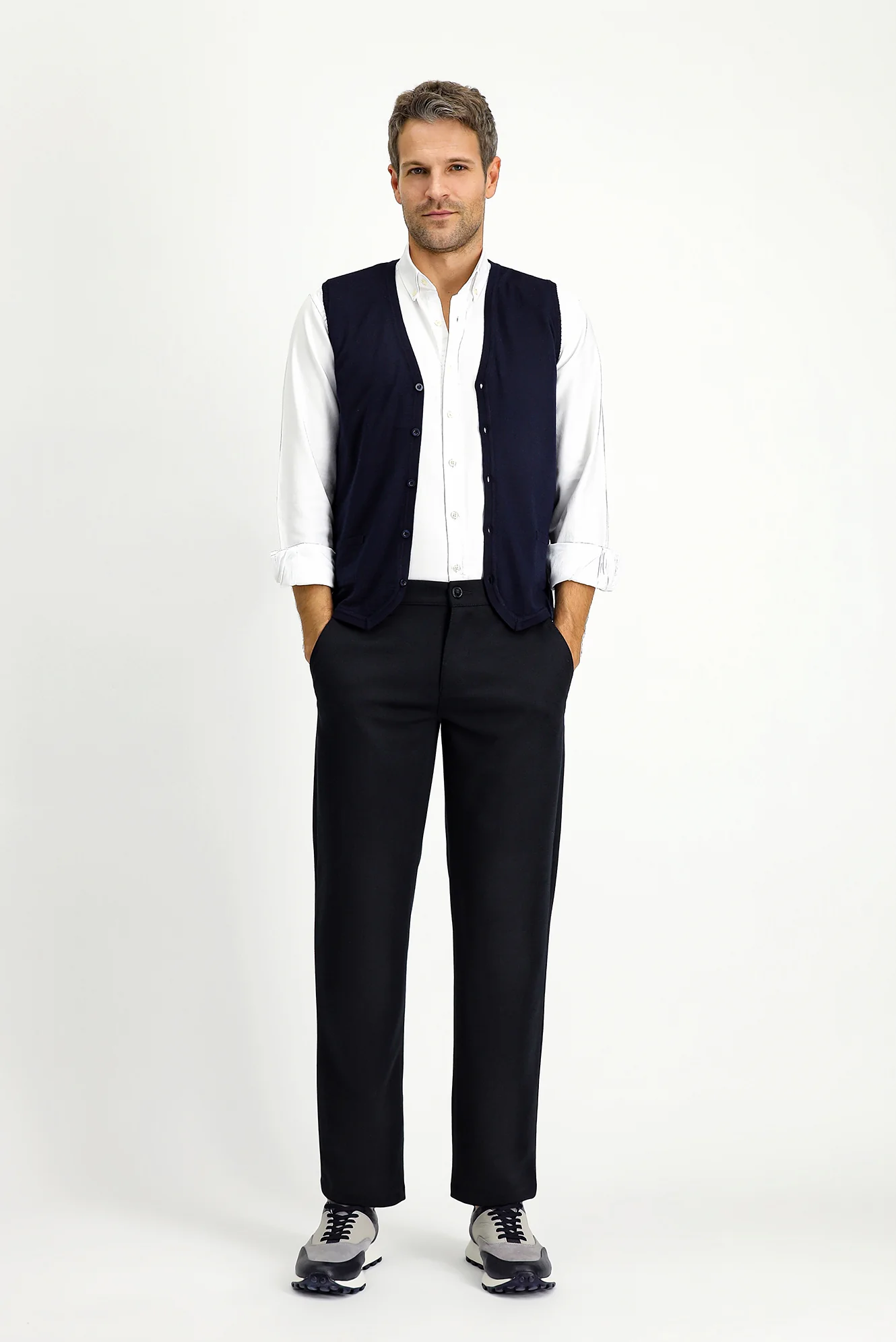 Koyu Lacivert Slim Fit Dar Kesim Yünlü Triko Yelek - Image 2