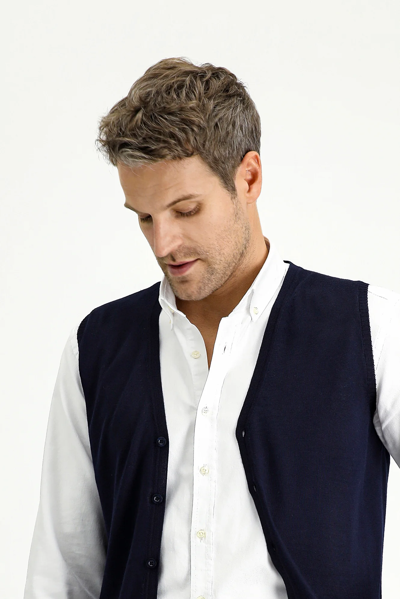 Koyu Lacivert Slim Fit Dar Kesim Yünlü Triko Yelek - Image 3