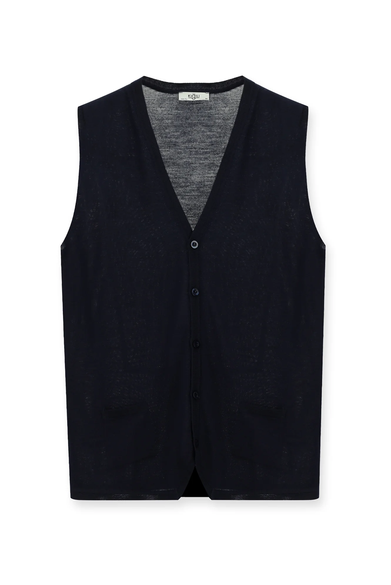 Koyu Lacivert Slim Fit Dar Kesim Yünlü Triko Yelek - Image 6