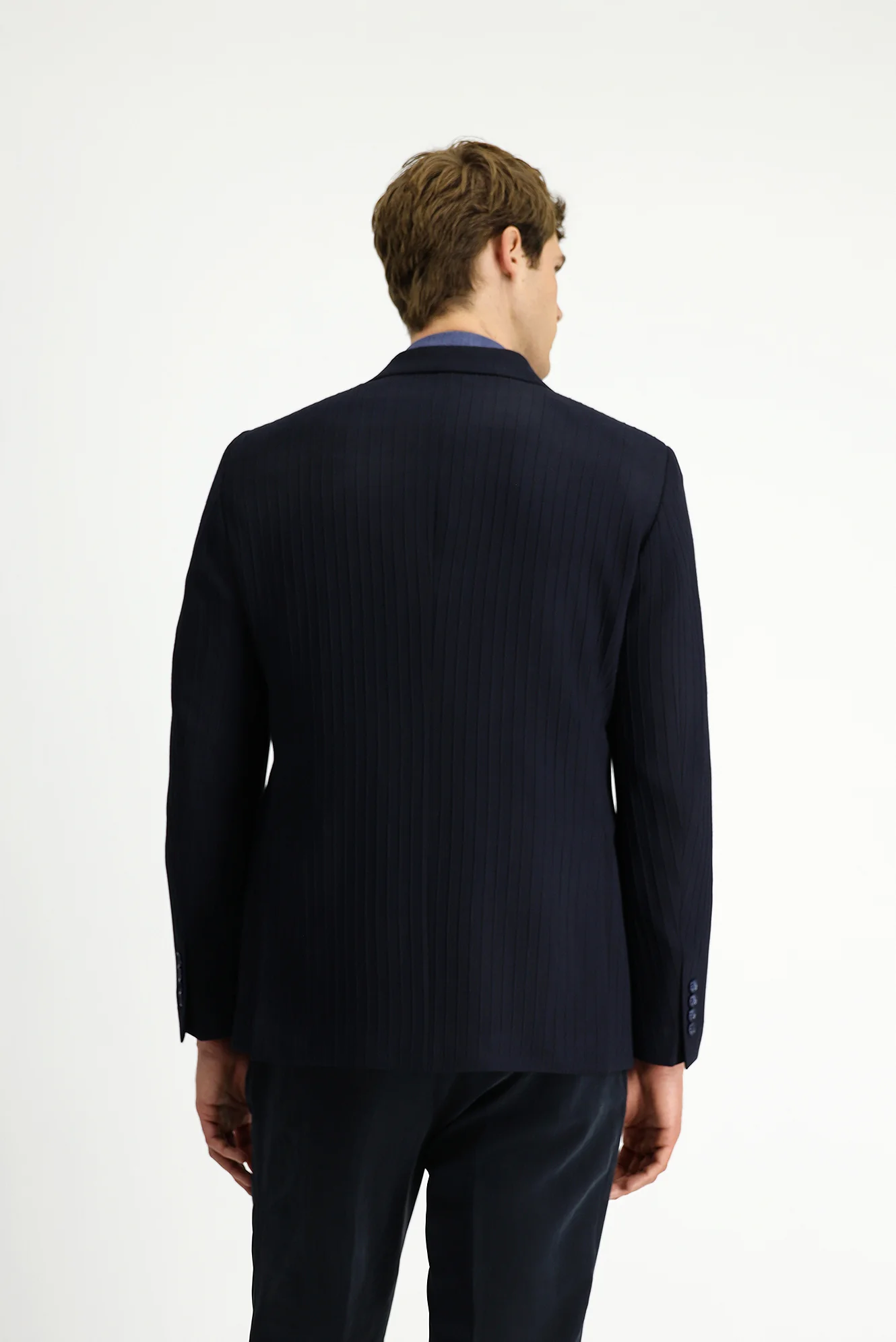Koyu Lacivert 7 Drop Slim Fit Dar Kesim Klasik Çizgili Ceket - Image 5