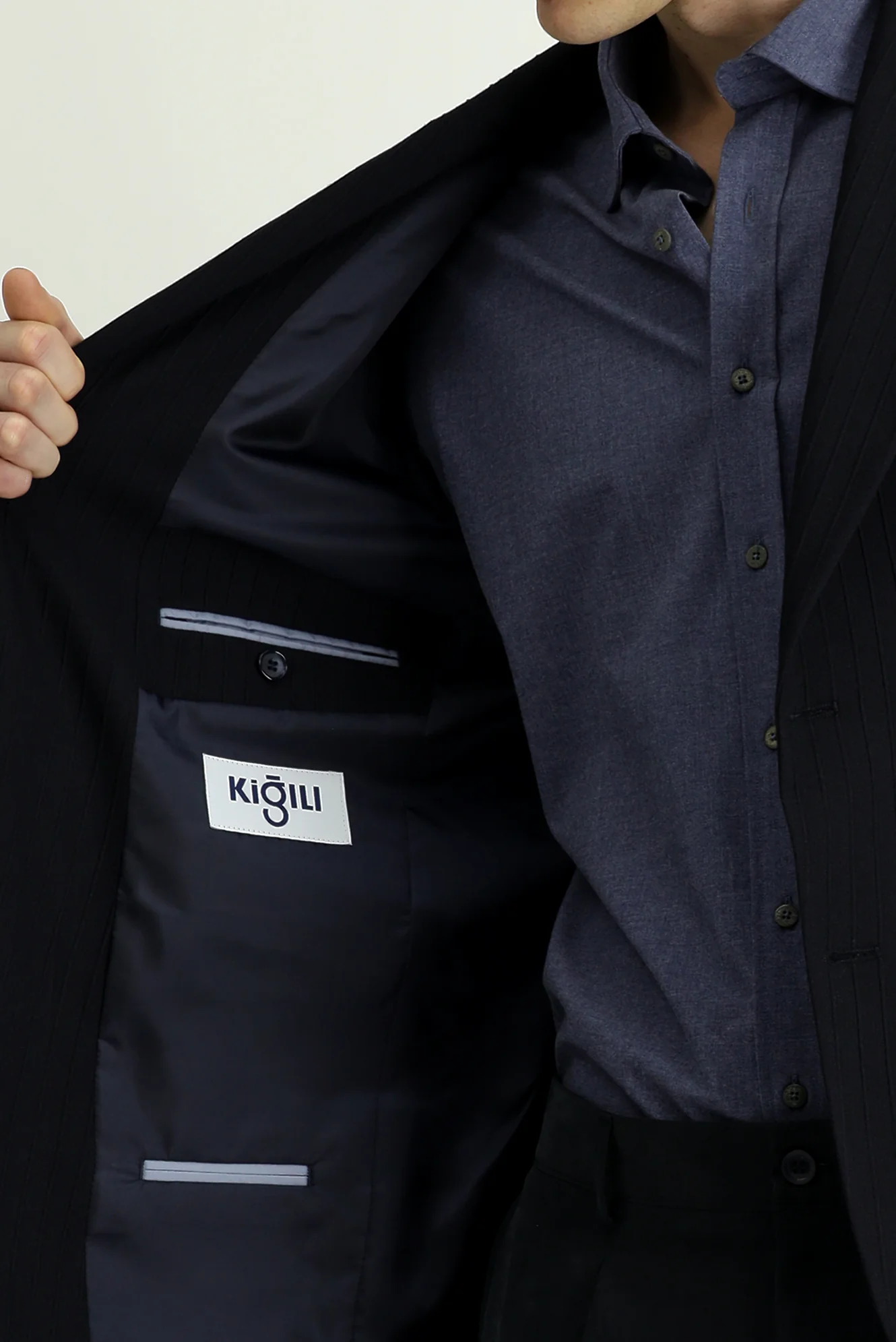 Koyu Lacivert 7 Drop Slim Fit Dar Kesim Klasik Çizgili Ceket - Image 6