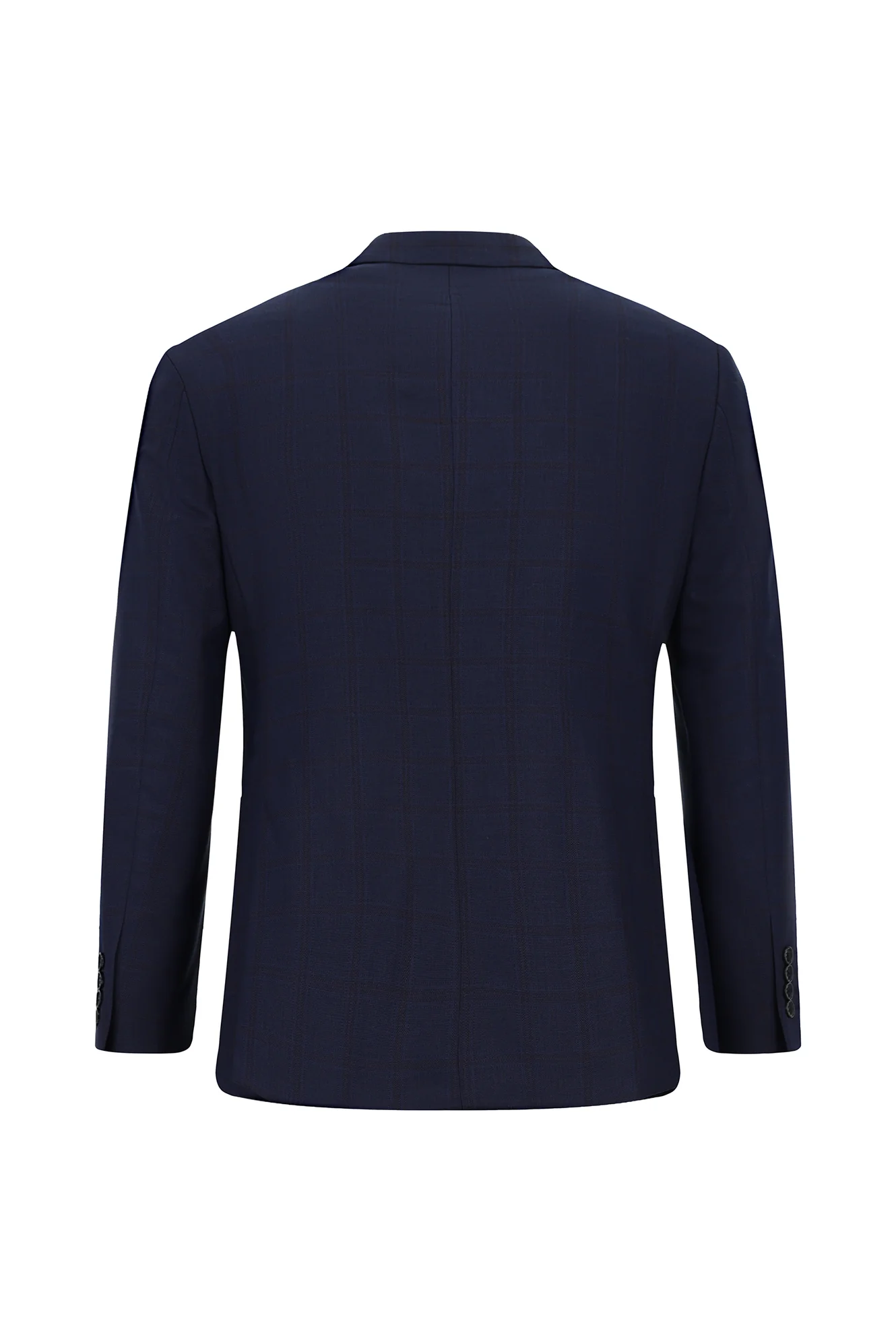 Koyu Lacivert 7 Drop Slim Fit Dar Kesim Kareli Takım Elbise - Image 3