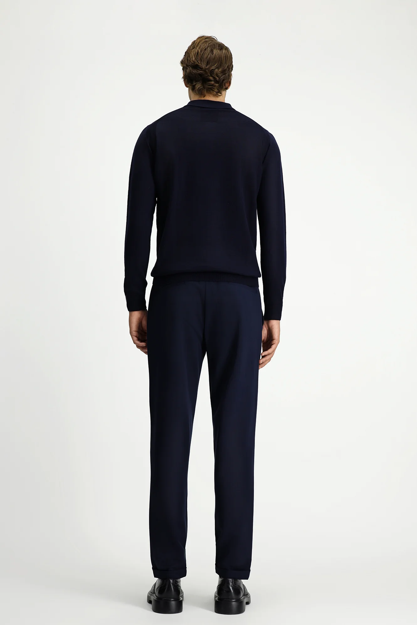 Koyu Lacivert 7 Drop Slim Fit Dar Kesim Likralı Beli Lastikli İpli Klasik Kumaş Pantolon - Image 5