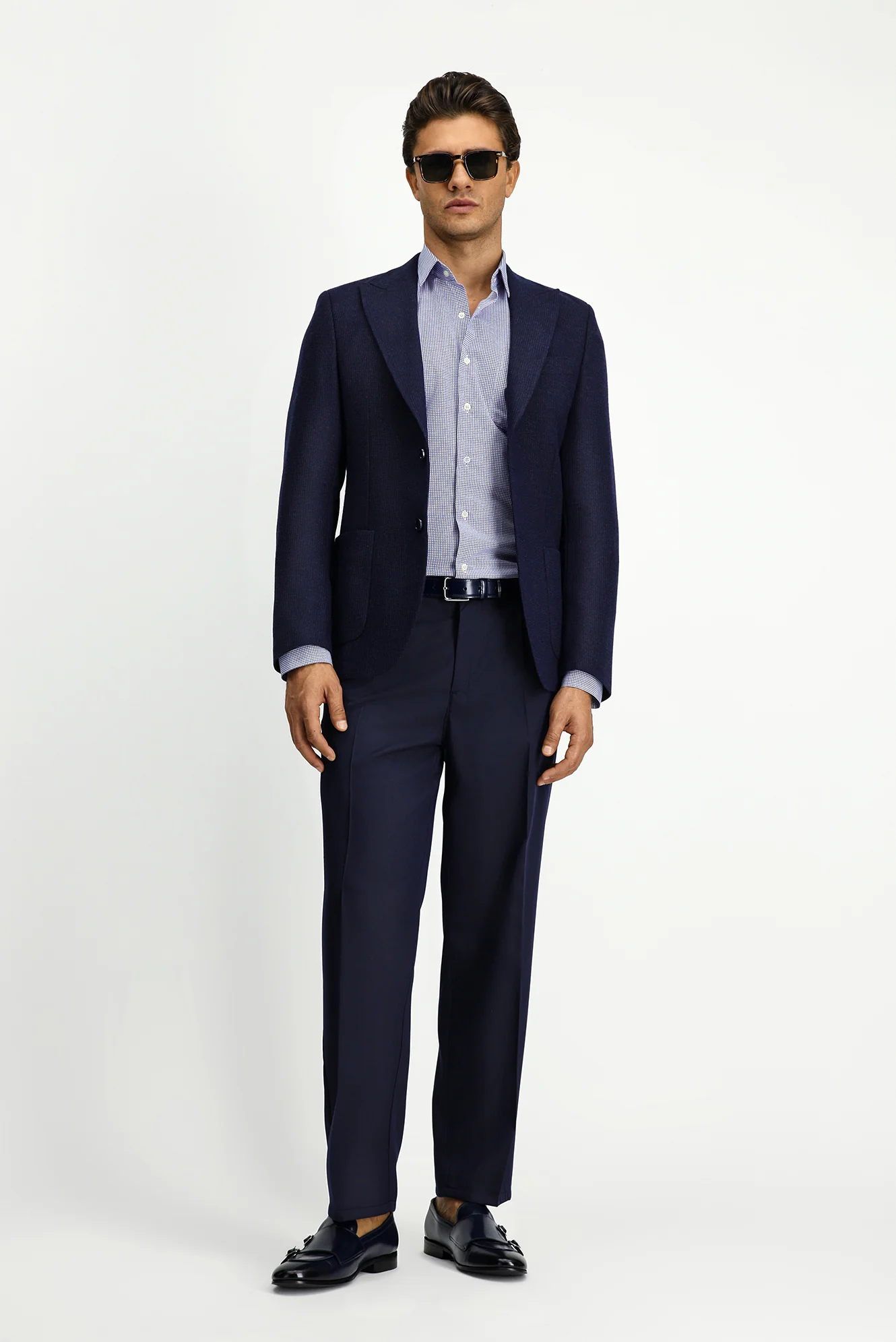 Koyu Lacivert 7 Drop Slim Fit Dar Kesim Yünlü Desenli Spor Ceket - Image 2