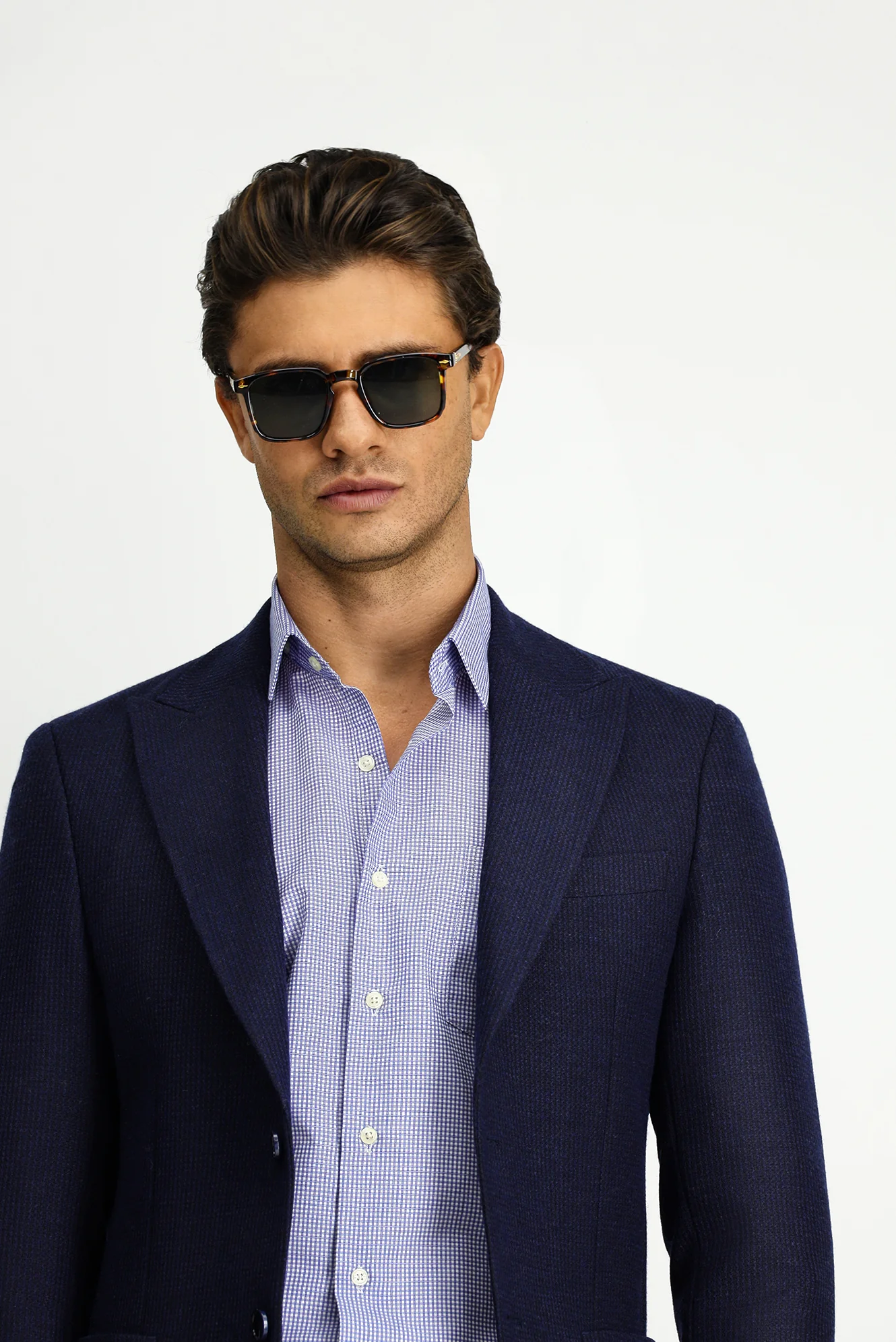 Koyu Lacivert 7 Drop Slim Fit Dar Kesim Yünlü Desenli Spor Ceket - Image 3