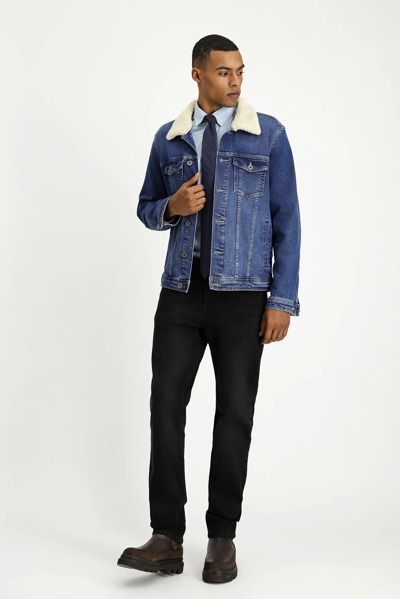 Koyu Lacivert Spor Pamuk Denim Ceket Mont - Image 3