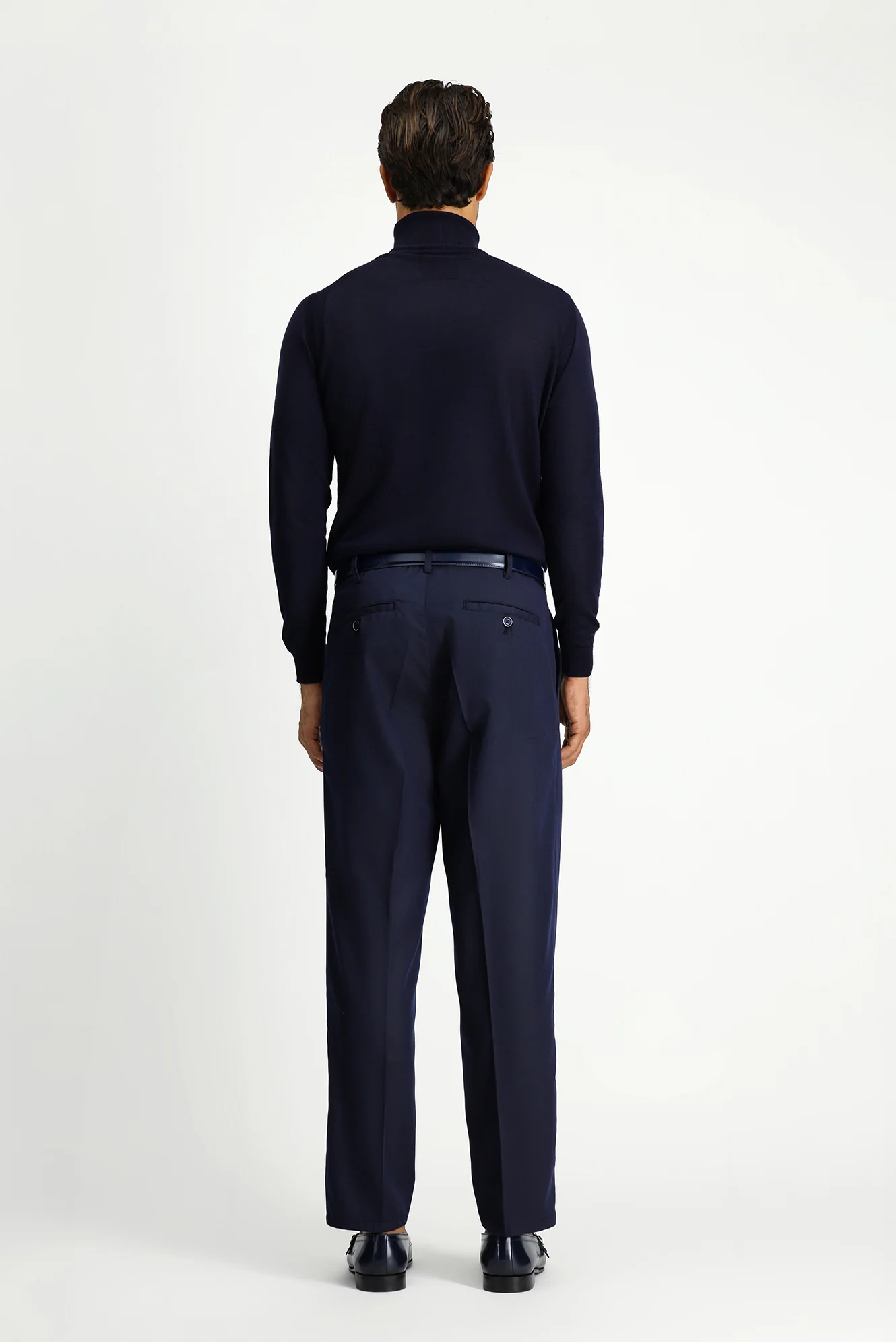 Koyu Lacivert 7 Drop Slim Fit Dar Kesim Likralı Esnek Beli Lastikli Pileli Kanvas / Chino Pantolon - Image 4