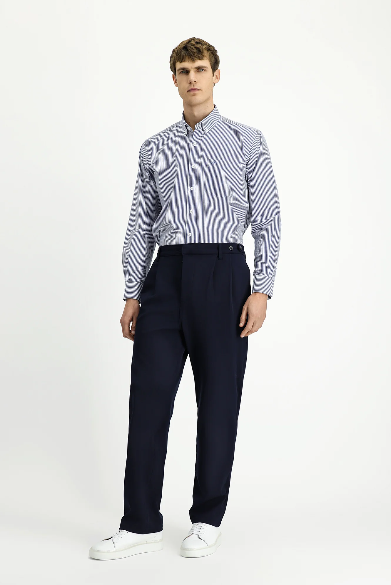 Koyu Lacivert Straight Wide Relaxed Fit Pileli Pantolon