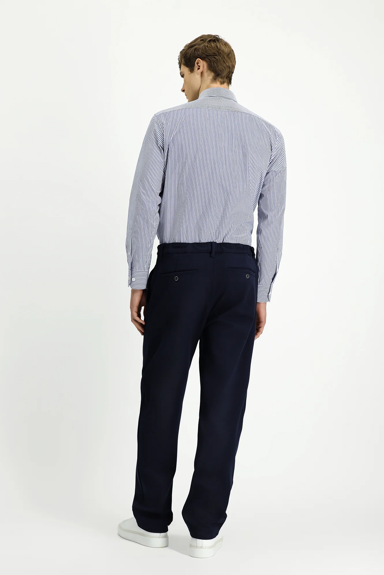 Koyu Lacivert Straight Wide Relaxed Fit Pileli Pantolon - Image 4