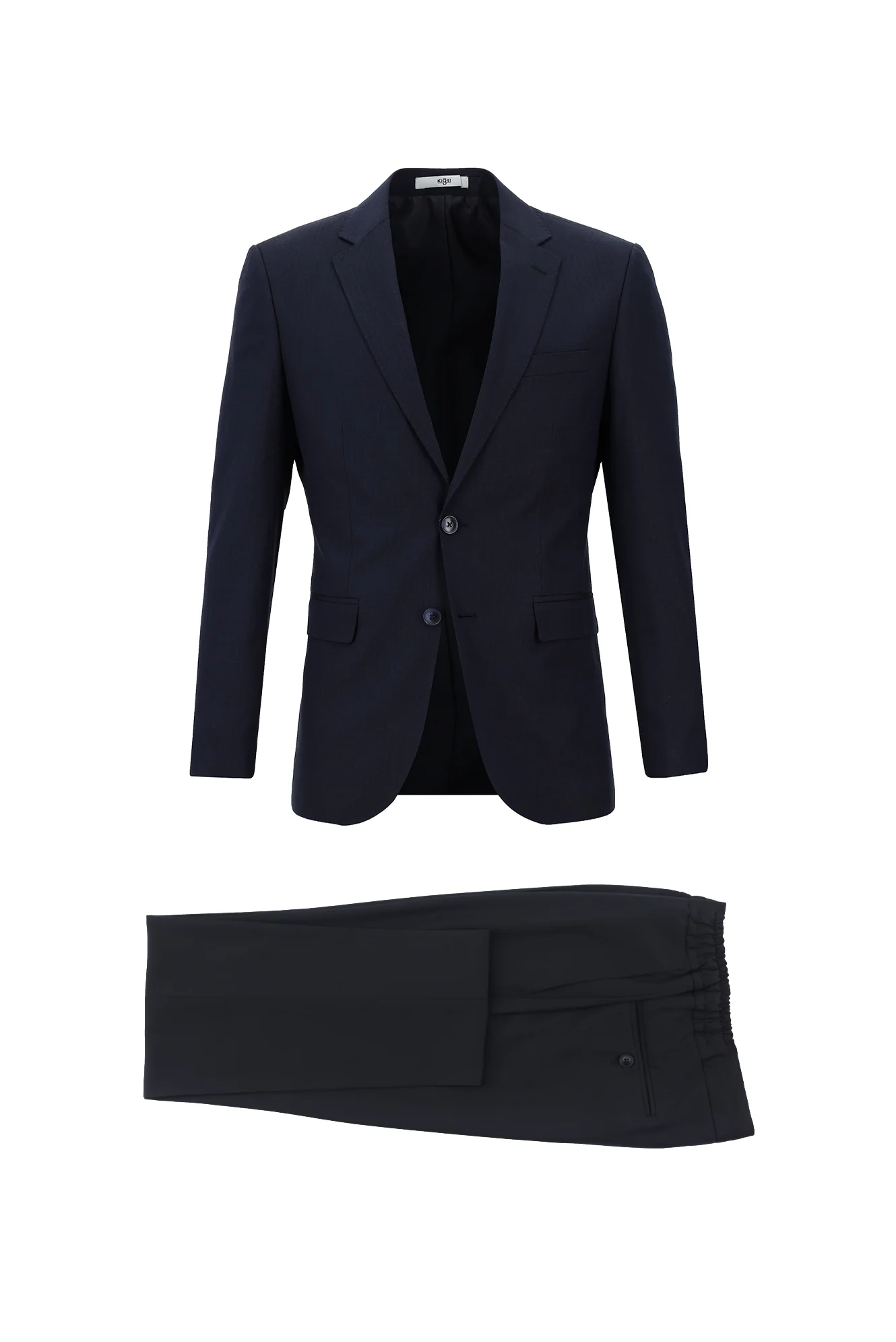 Koyu Lacivert 7 Drop Super Slim Fit Eksra Dar Kesim Beli Lastikli İpli Desenli Takım Elbise