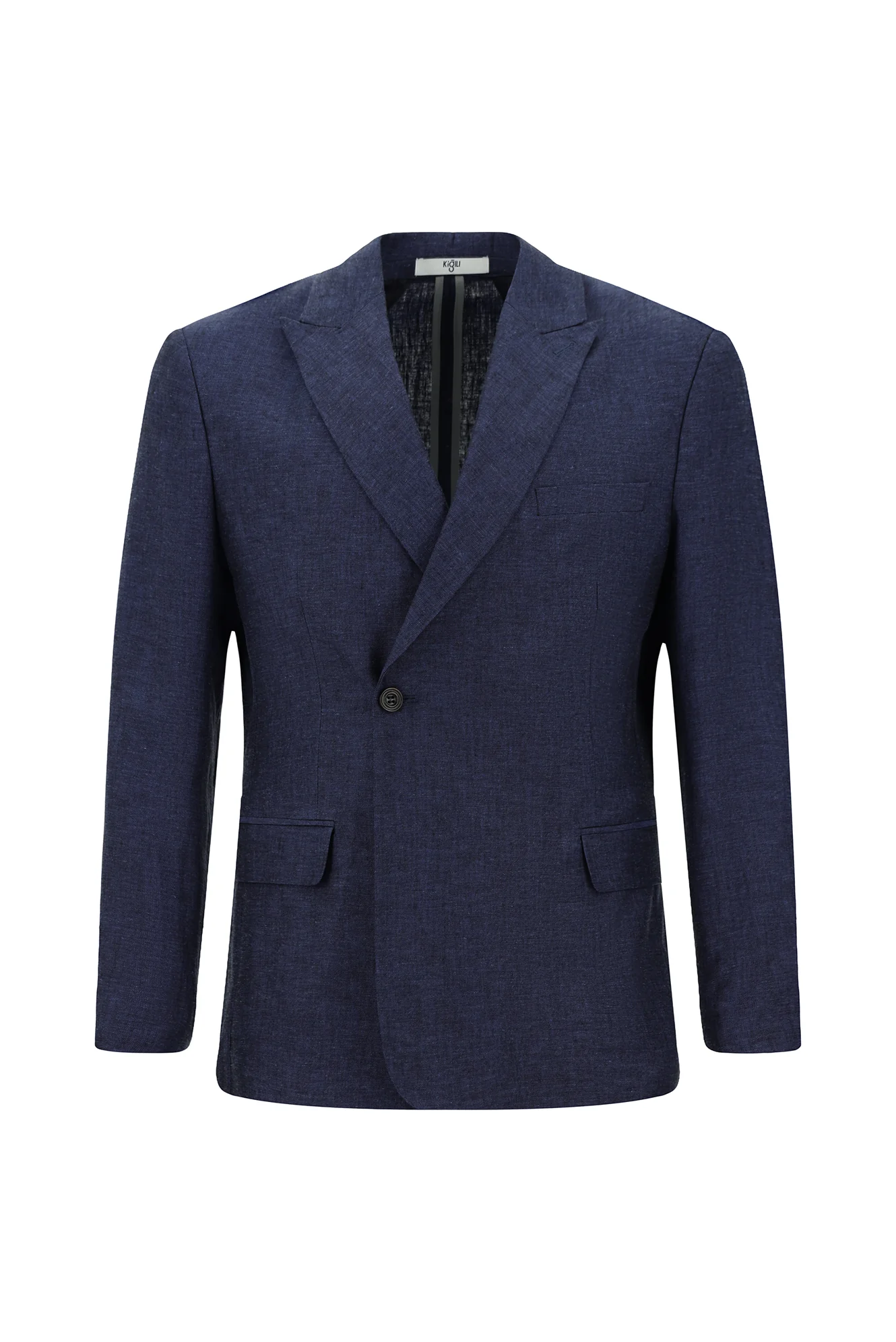 Koyu Lacivert 7 Drop Super Slim Fit Eksra Dar Kesim Çizgili Keten Karışımlı Kruvaze Ceket - Image 7