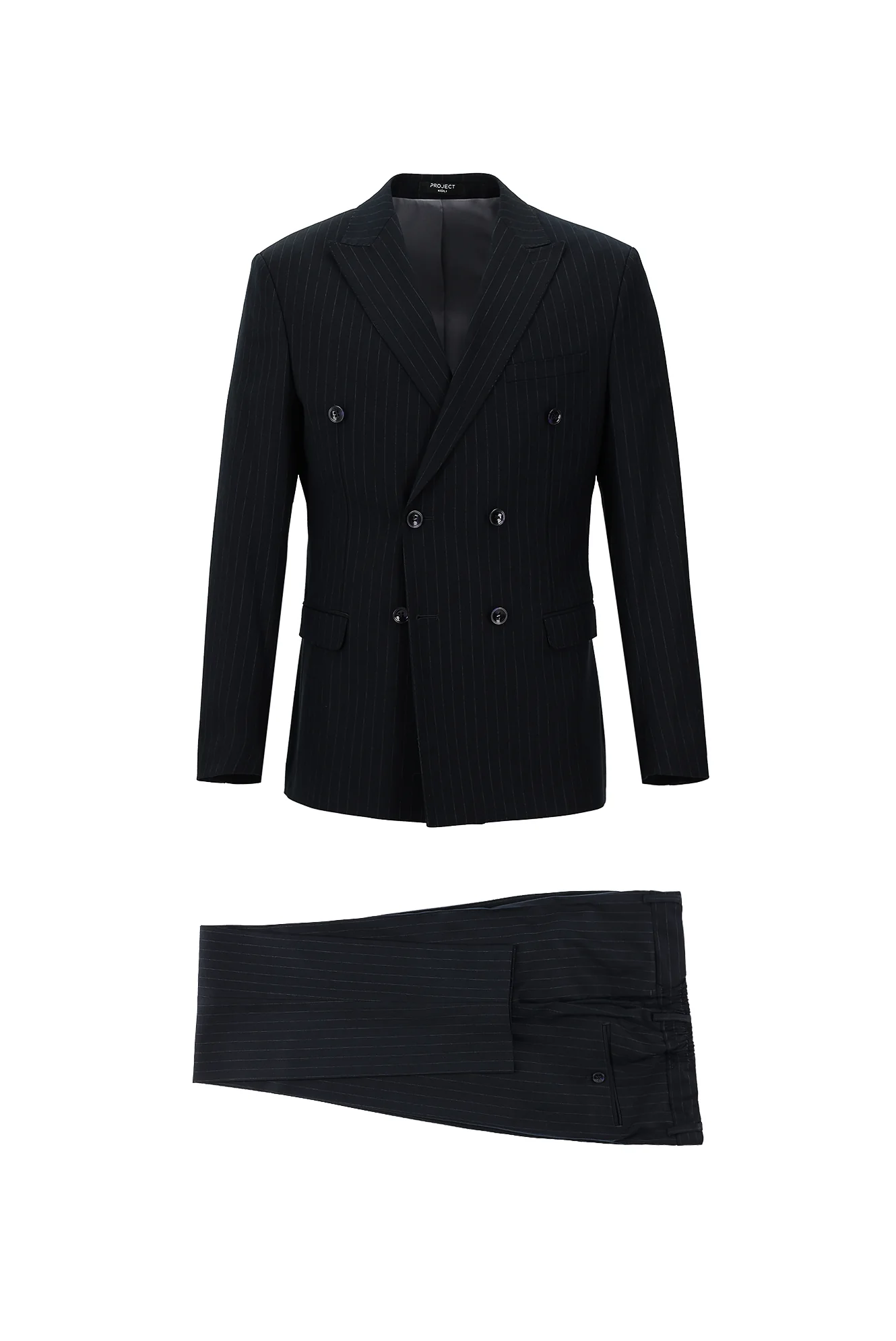 Koyu Lacivert 7 Drop Super Slim Fit Eksra Dar Kesim Çizgili Kruvaze Takım Elbise