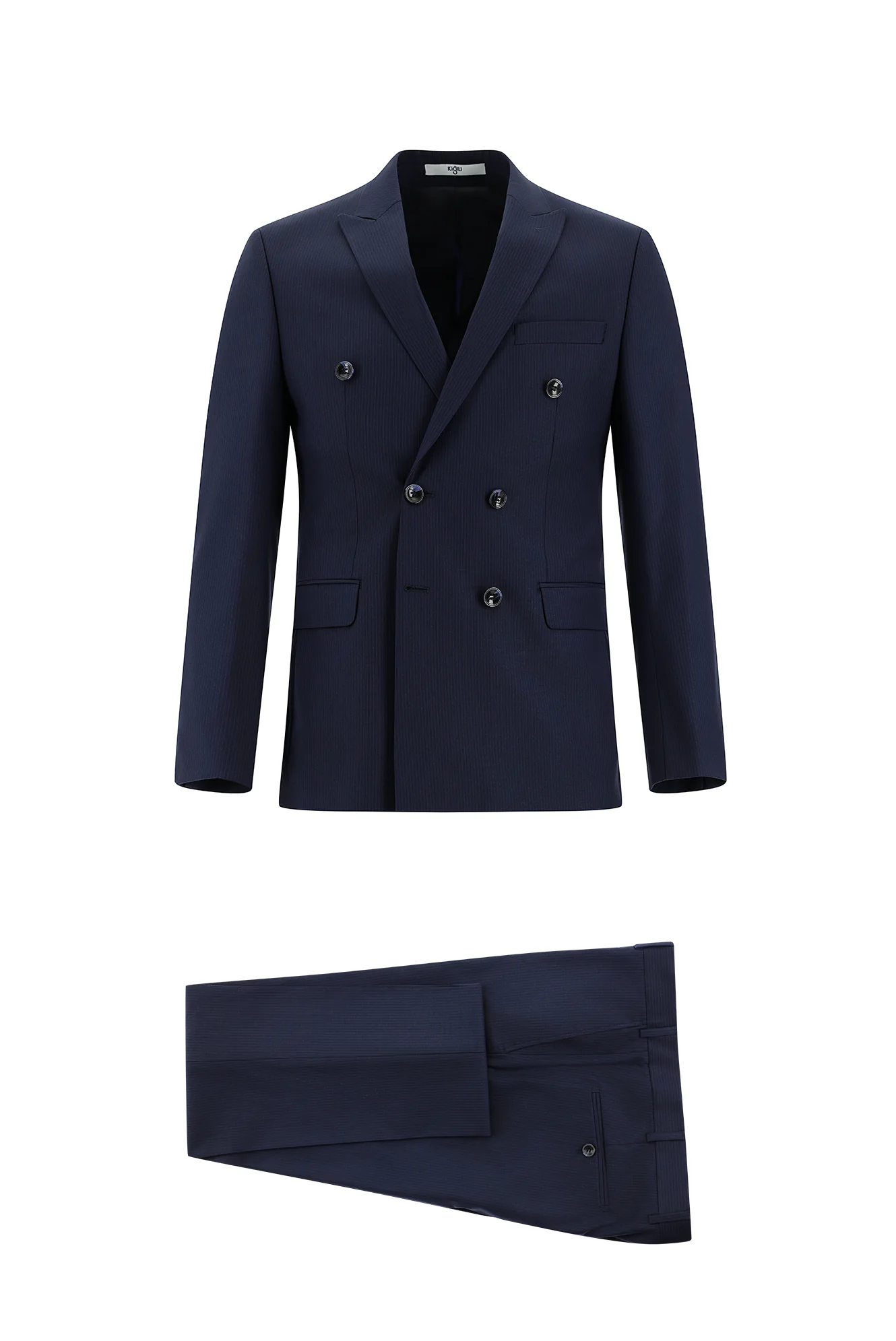 Koyu Lacivert 7 Drop Super Slim Fit Eksra Dar Kesim Çizgili Kruvaze Takım Elbise