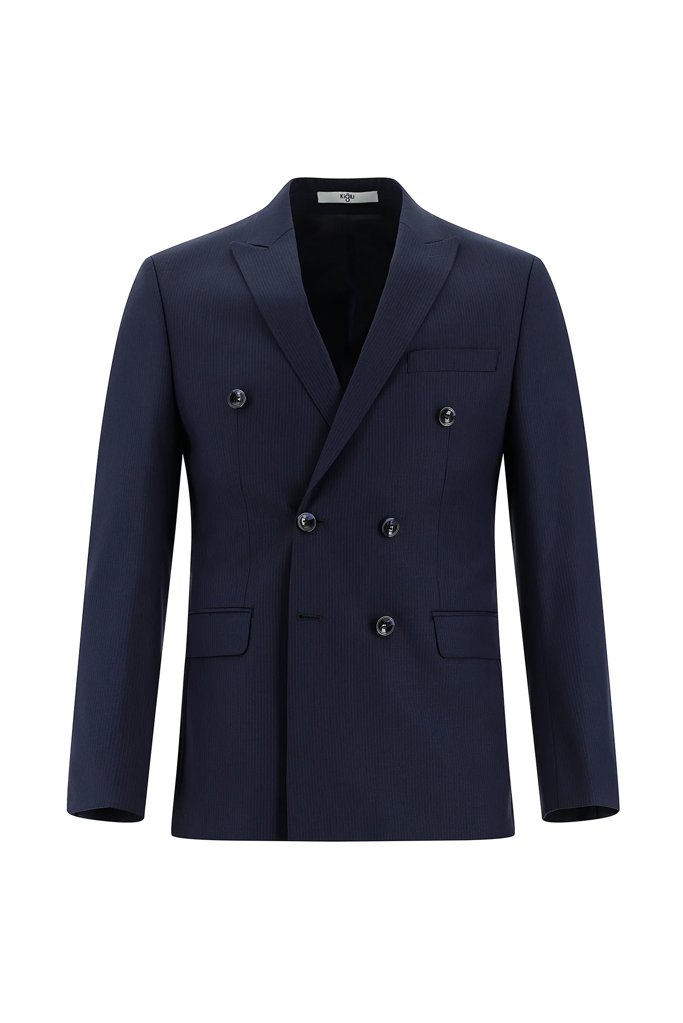 Koyu Lacivert 7 Drop Super Slim Fit Eksra Dar Kesim Çizgili Kruvaze Takım Elbise - Image 2