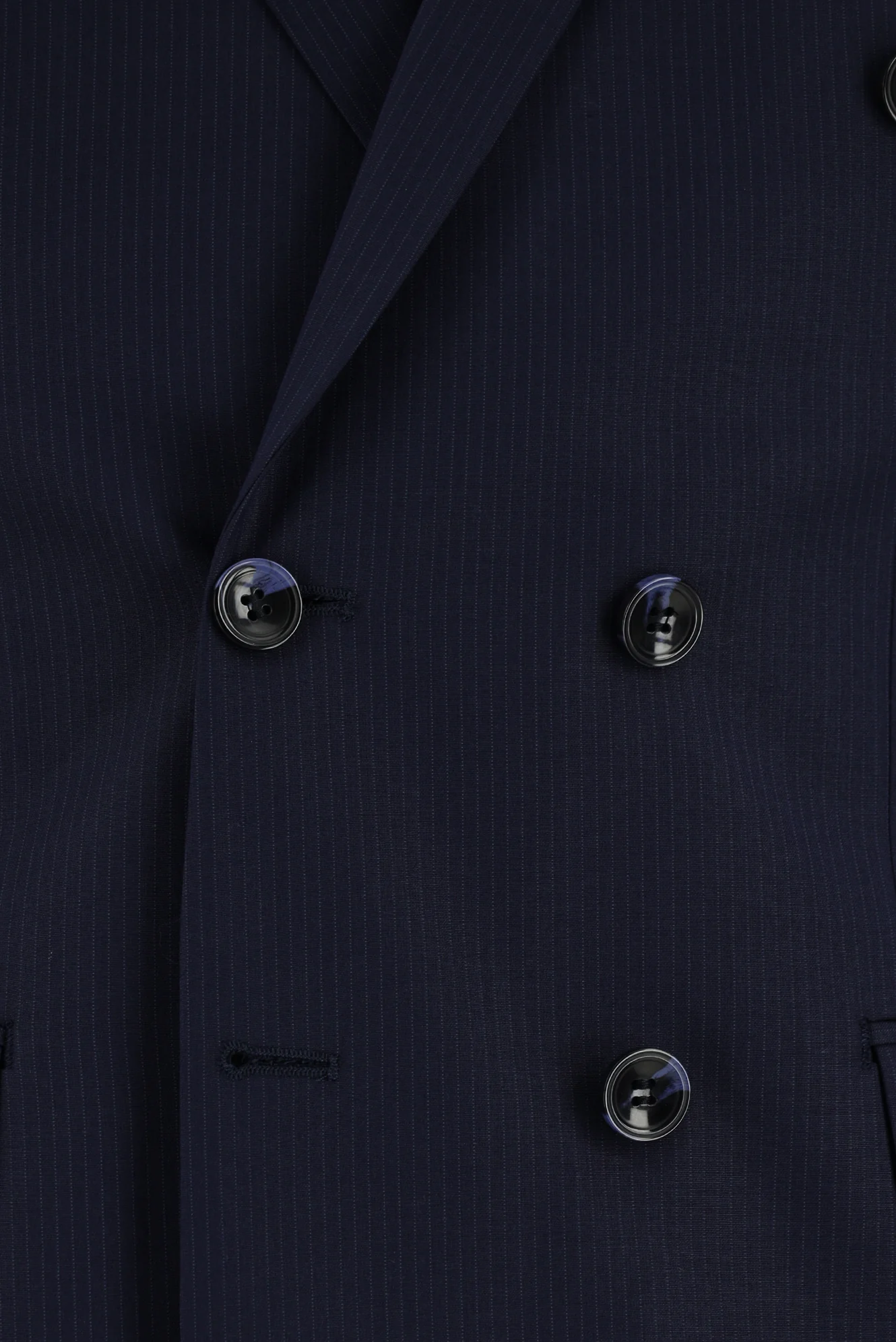 Koyu Lacivert 7 Drop Super Slim Fit Eksra Dar Kesim Çizgili Kruvaze Takım Elbise - Image 4