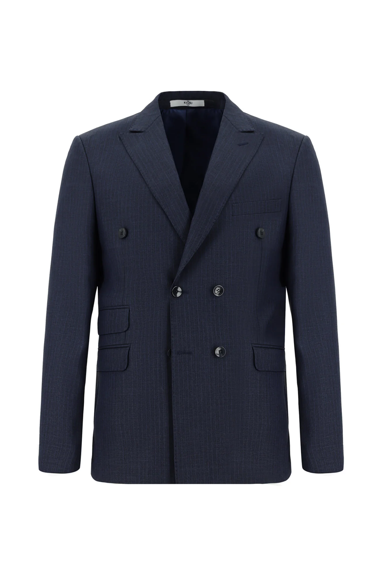 Koyu Lacivert 7 Drop Super Slim Fit Eksra Dar Kesim Çizgili Kruvaze Takım Elbise - Image 2