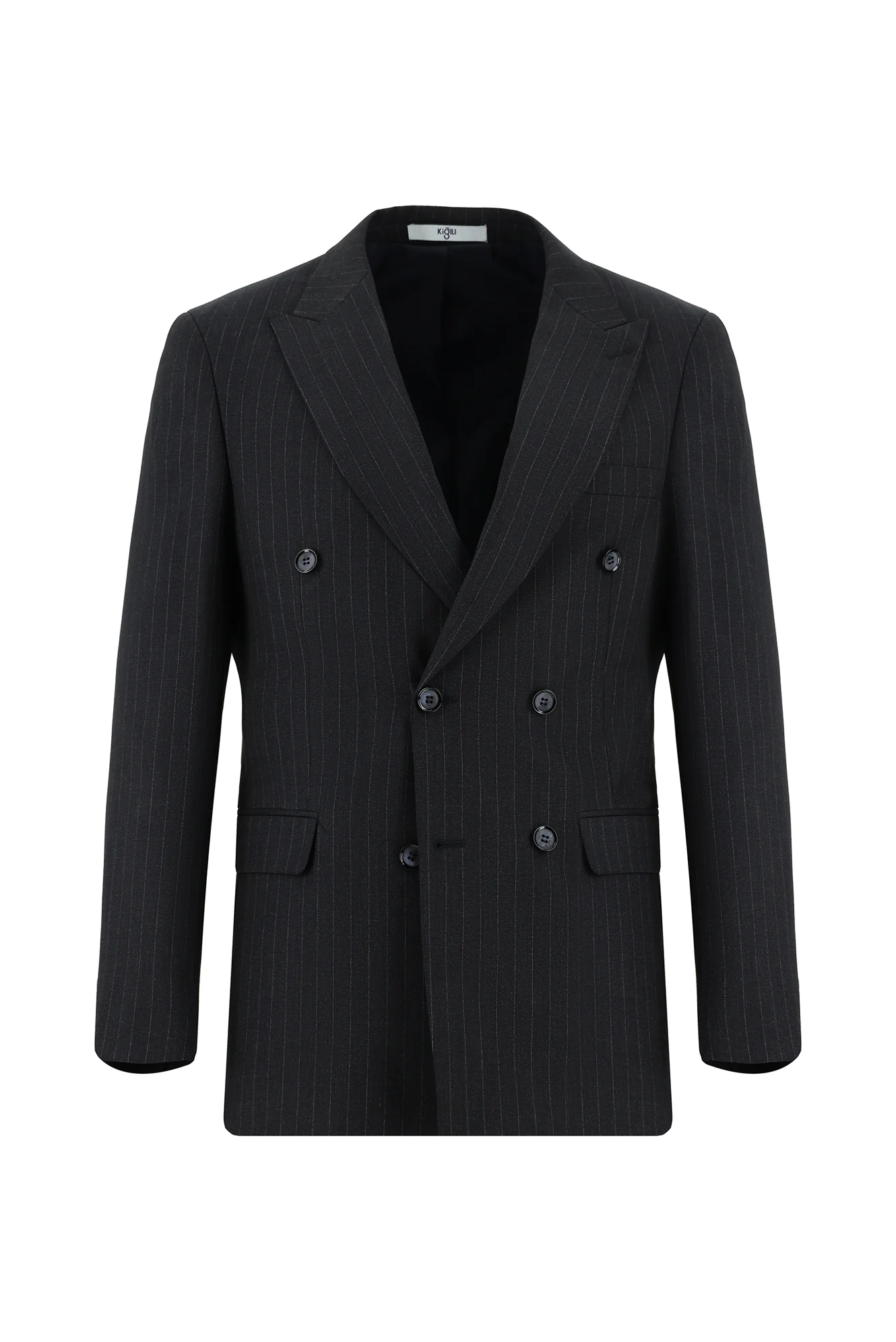 Koyu Lacivert 7 Drop Super Slim Fit Eksra Dar Kesim Çizgili Kruvaze Takım Elbise - Image 2