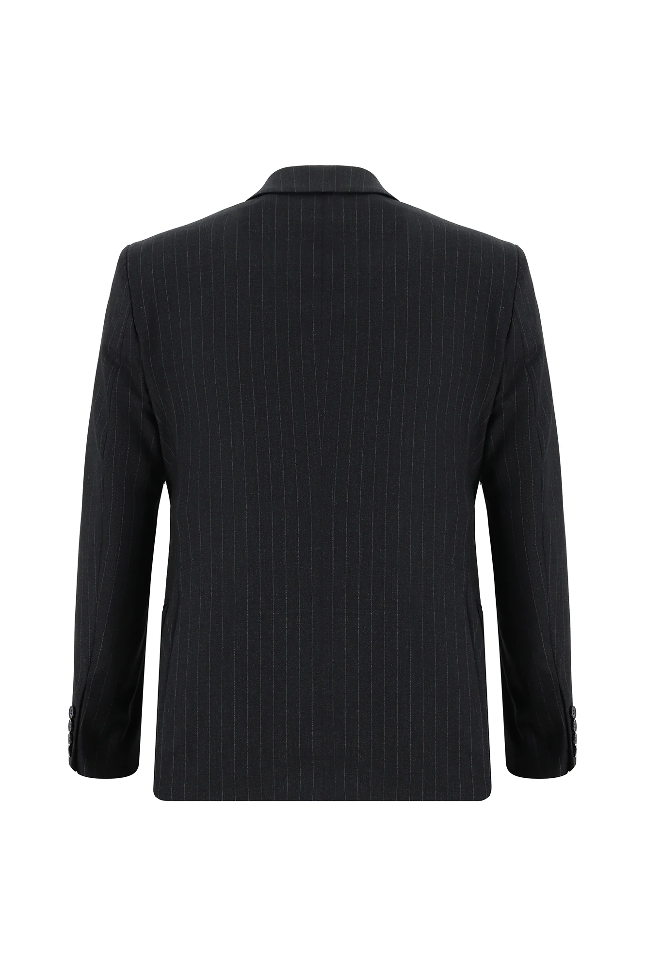 Koyu Lacivert 7 Drop Super Slim Fit Eksra Dar Kesim Çizgili Kruvaze Takım Elbise - Image 3