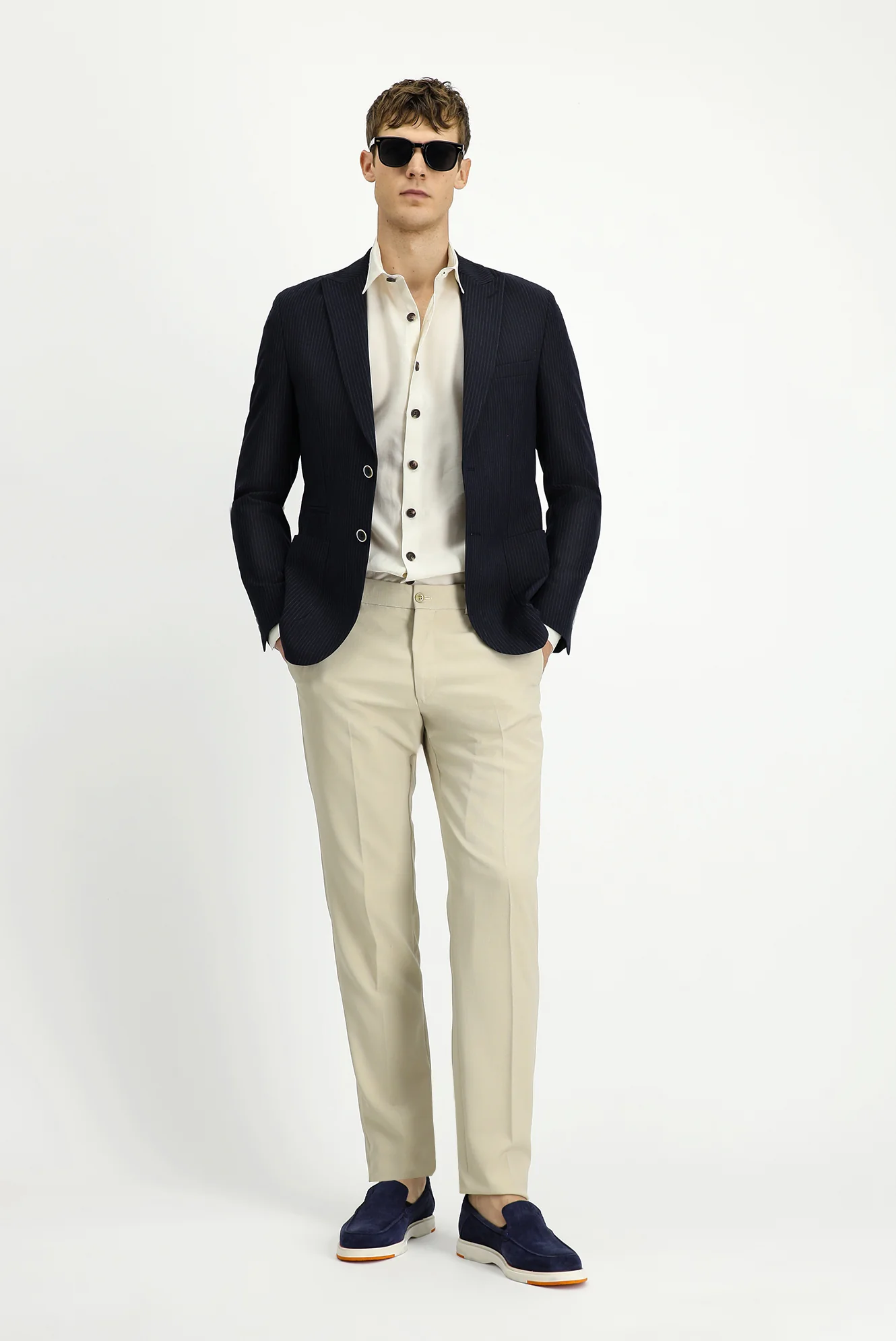 Koyu Lacivert 7 Drop Super Slim Fit Eksra Dar Kesim Çizgili Likralı Spor Ceket - Image 2