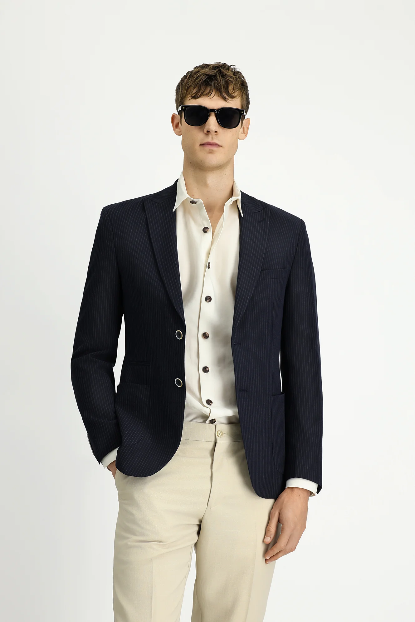 Koyu Lacivert 7 Drop Super Slim Fit Eksra Dar Kesim Çizgili Likralı Spor Ceket - Image 4