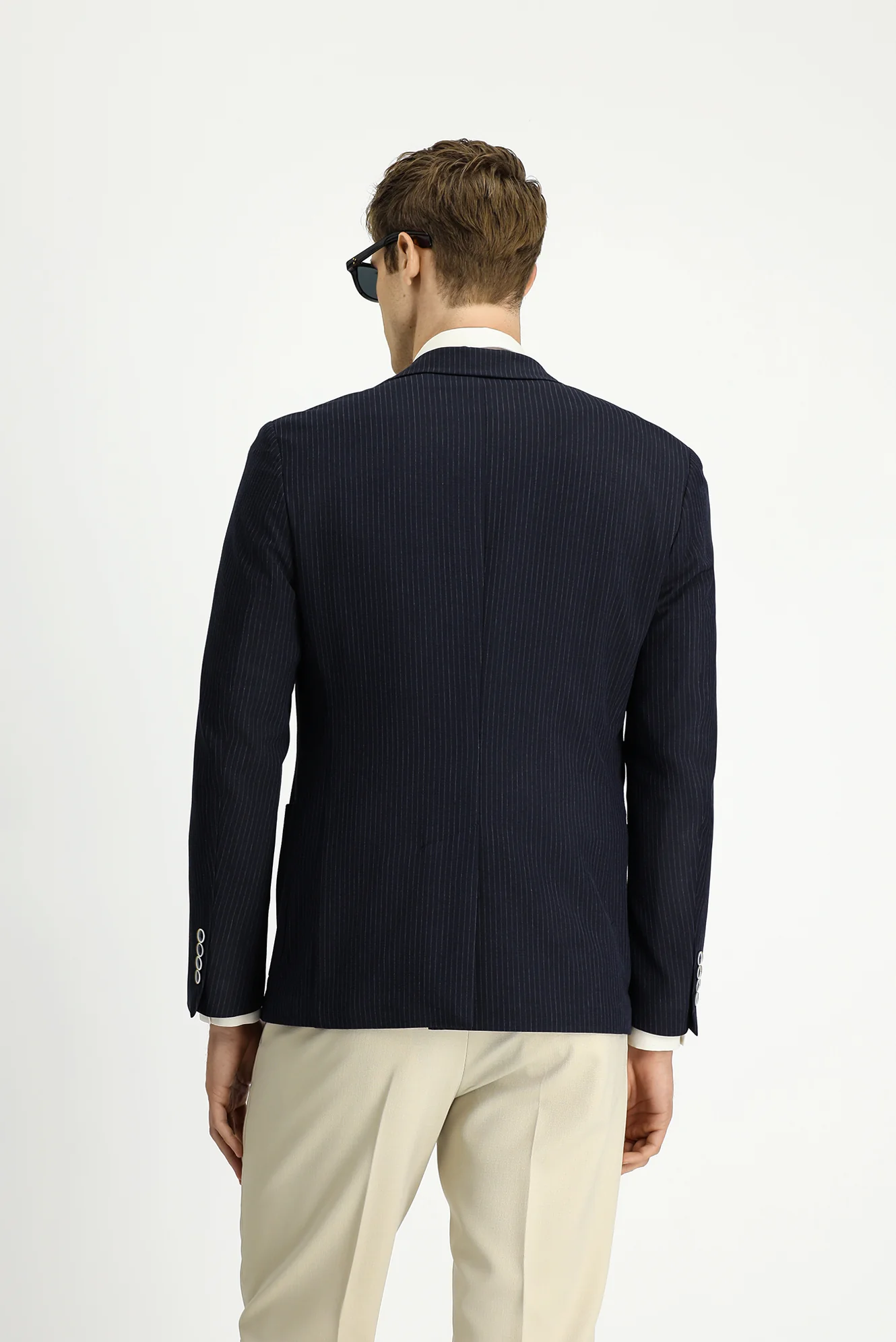 Koyu Lacivert 7 Drop Super Slim Fit Eksra Dar Kesim Çizgili Likralı Spor Ceket - Image 5