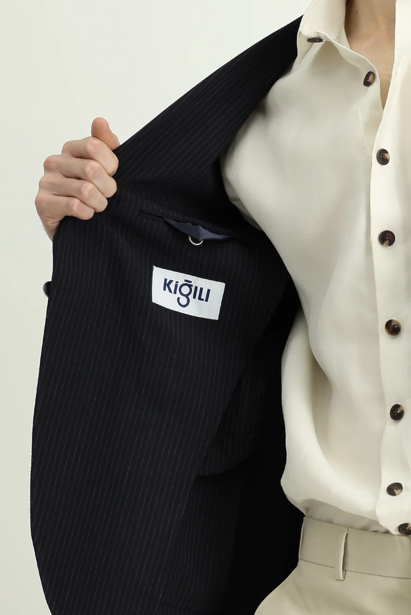 Koyu Lacivert 7 Drop Super Slim Fit Eksra Dar Kesim Çizgili Likralı Spor Ceket - Image 6