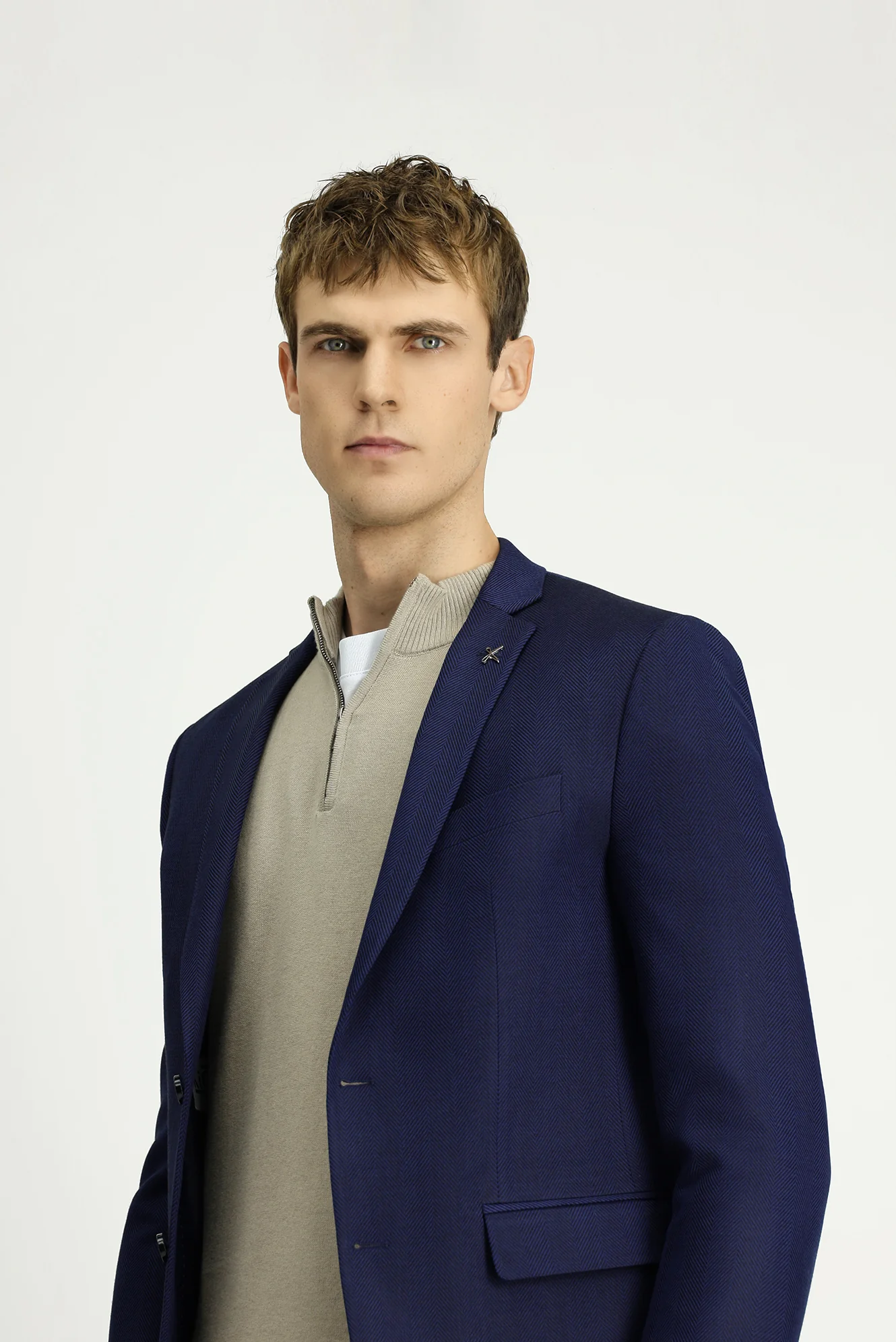 Koyu Lacivert 7 Drop Super Slim Fit Eksra Dar Kesim Desenli Blazer Ceket - Image 3