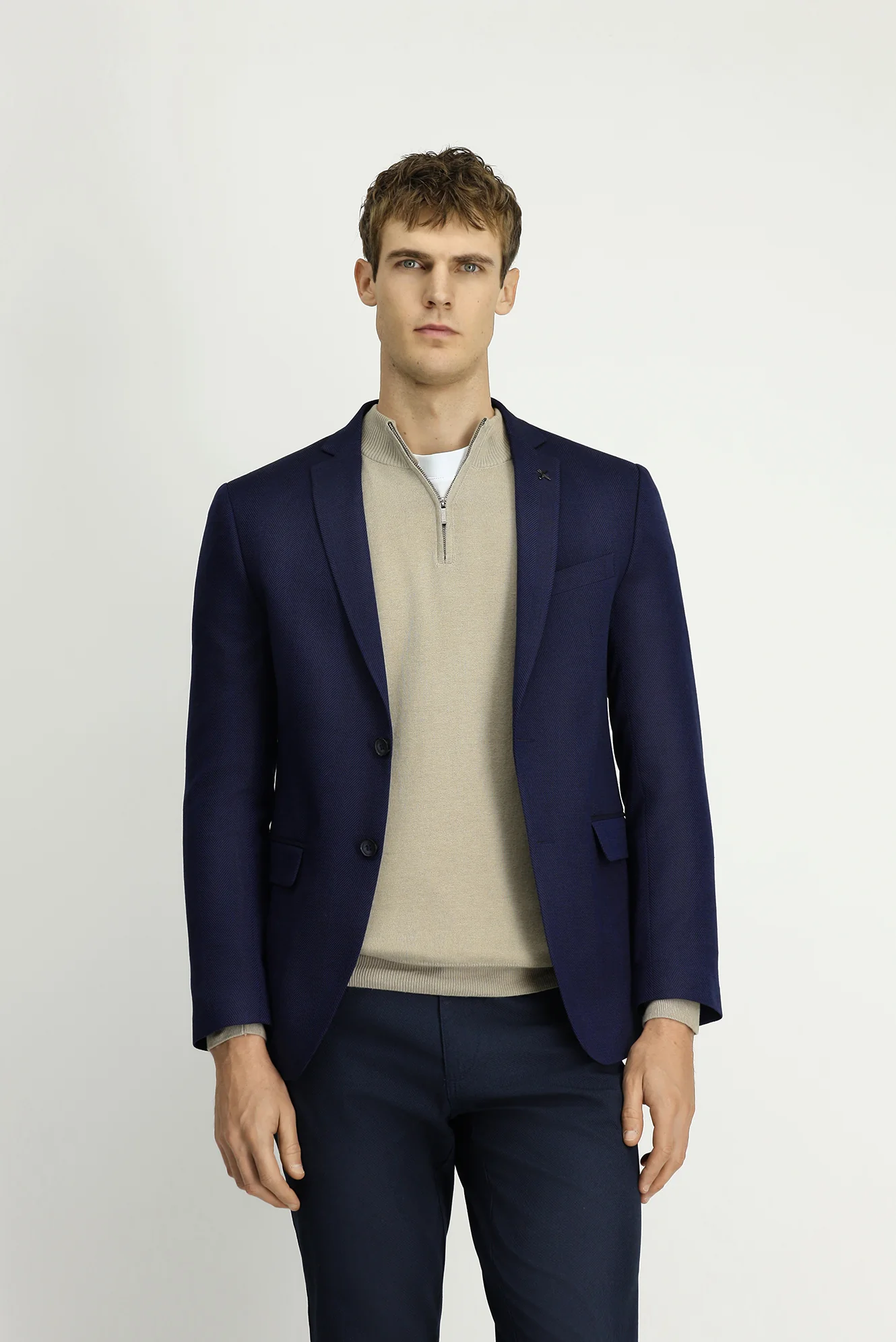 Koyu Lacivert 7 Drop Super Slim Fit Eksra Dar Kesim Desenli Blazer Ceket - Image 4