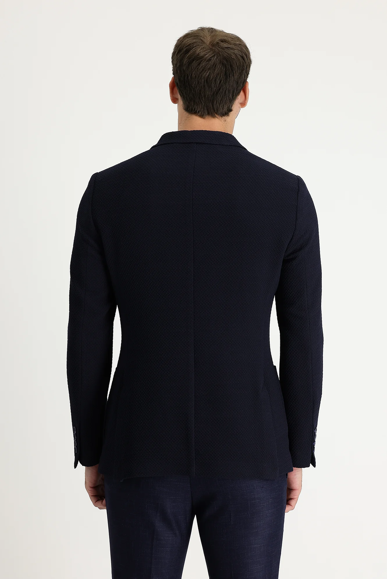 Koyu Lacivert 7 Drop Super Slim Fit Eksra Dar Kesim Desenli Ceket - Image 3