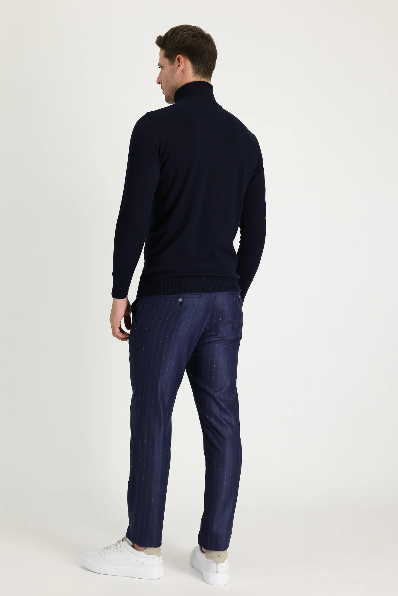 Koyu Lacivert Super Slim Fit Ekstra Dar Kesim Desenli Klasik Kumaş Pantolon - Image 3