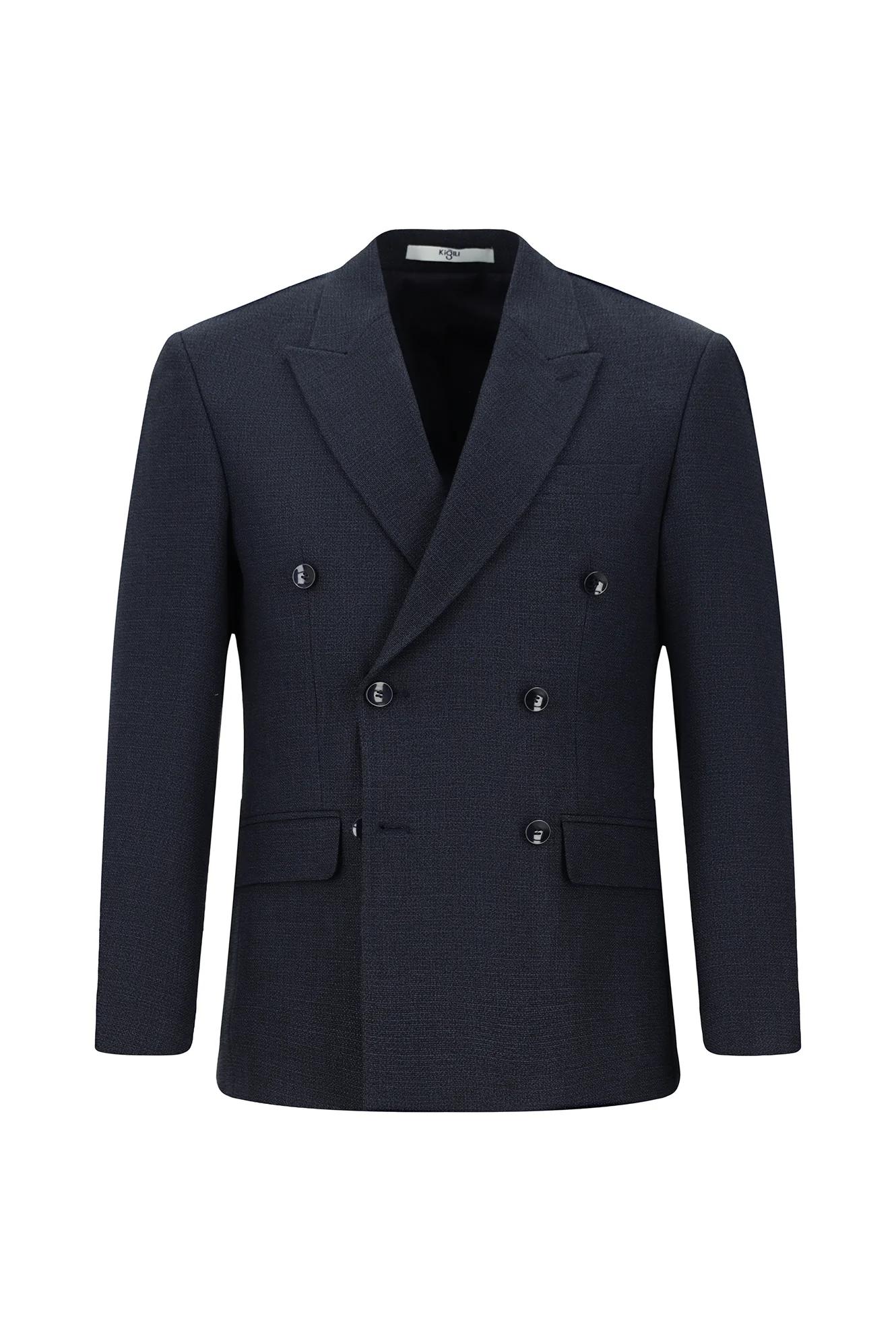 Koyu Lacivert 7 Drop Super Slim Fit Eksra Dar Kesim Desenli Kruvaze Ceket - Image 7