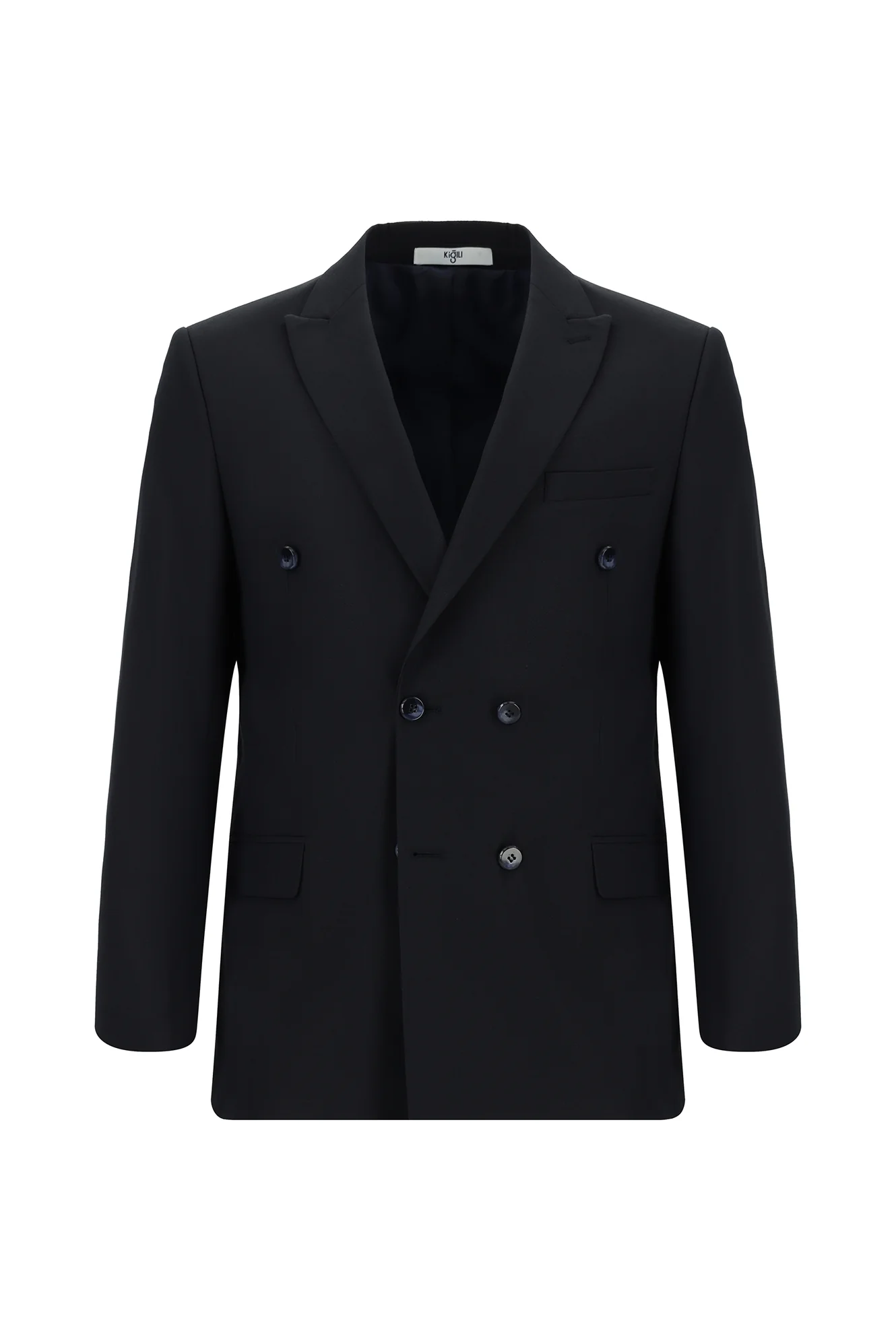 Koyu Lacivert 7 Drop Super Slim Fit Eksra Dar Kesim Desenli Kruvaze Takım Elbise - Image 2