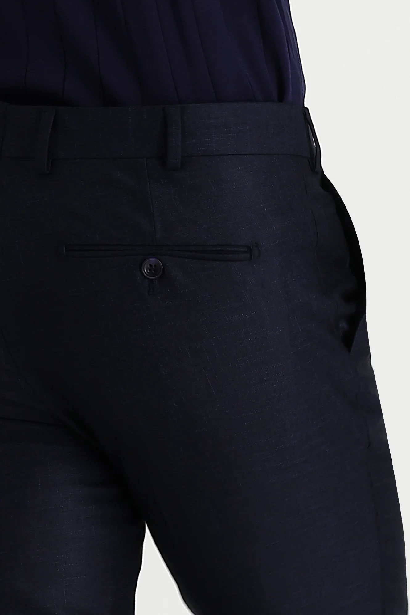 Koyu Lacivert 7 Drop Super Slim Fit Eksra Dar Kesim Desenli Likralı Klasik Kumaş Pantolon - Image 4