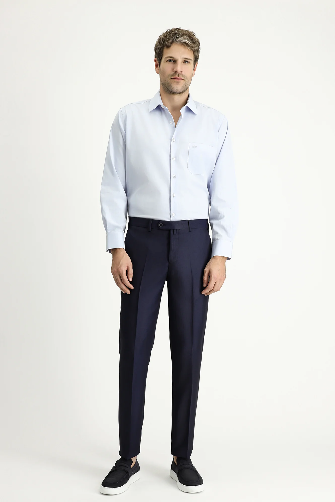 Koyu Lacivert 7 Drop Super Slim Fit Eksra Dar Kesim Desenli Likralı Klasik Kumaş Pantolon