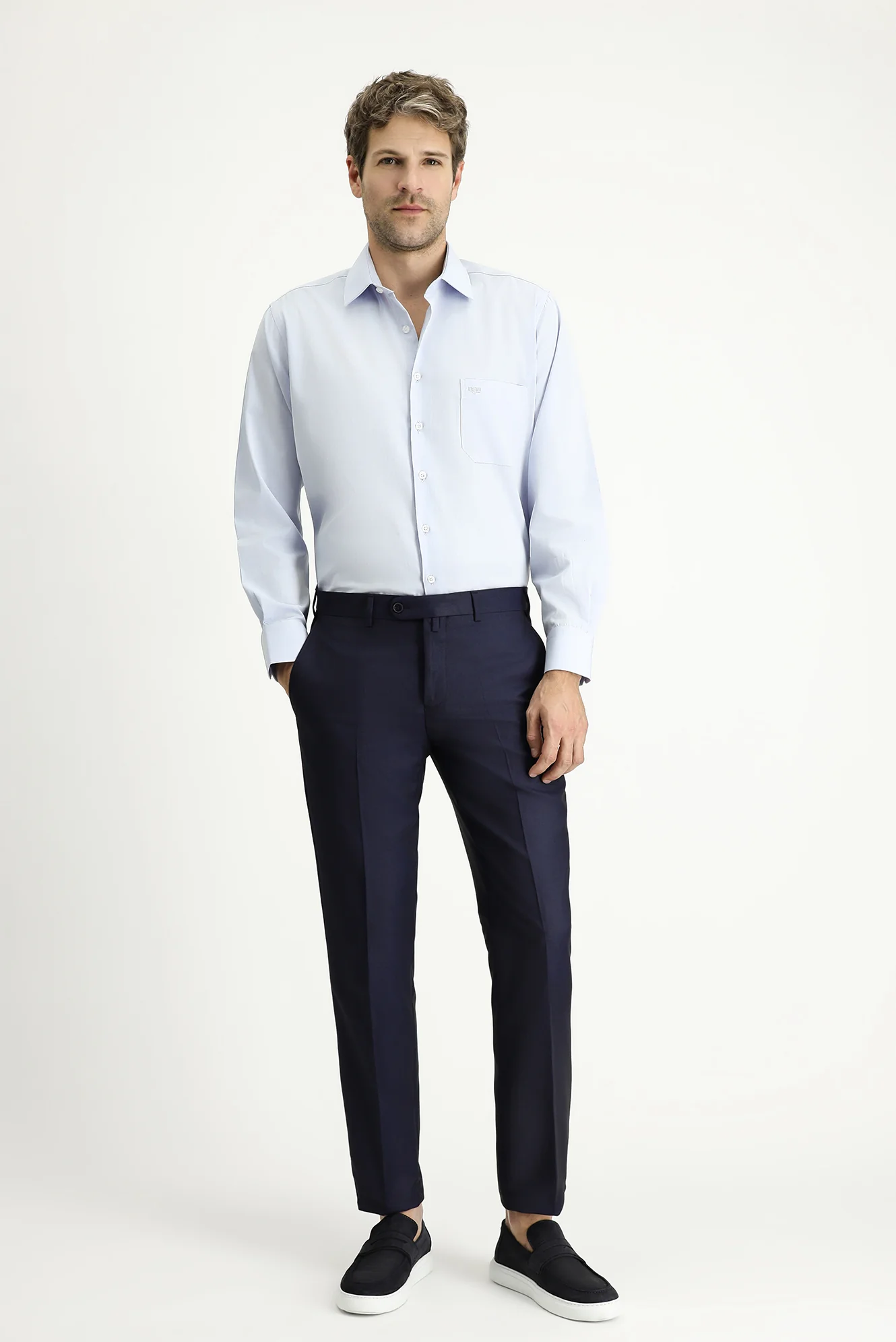 Koyu Lacivert 7 Drop Super Slim Fit Eksra Dar Kesim Desenli Likralı Klasik Kumaş Pantolon - Image 2