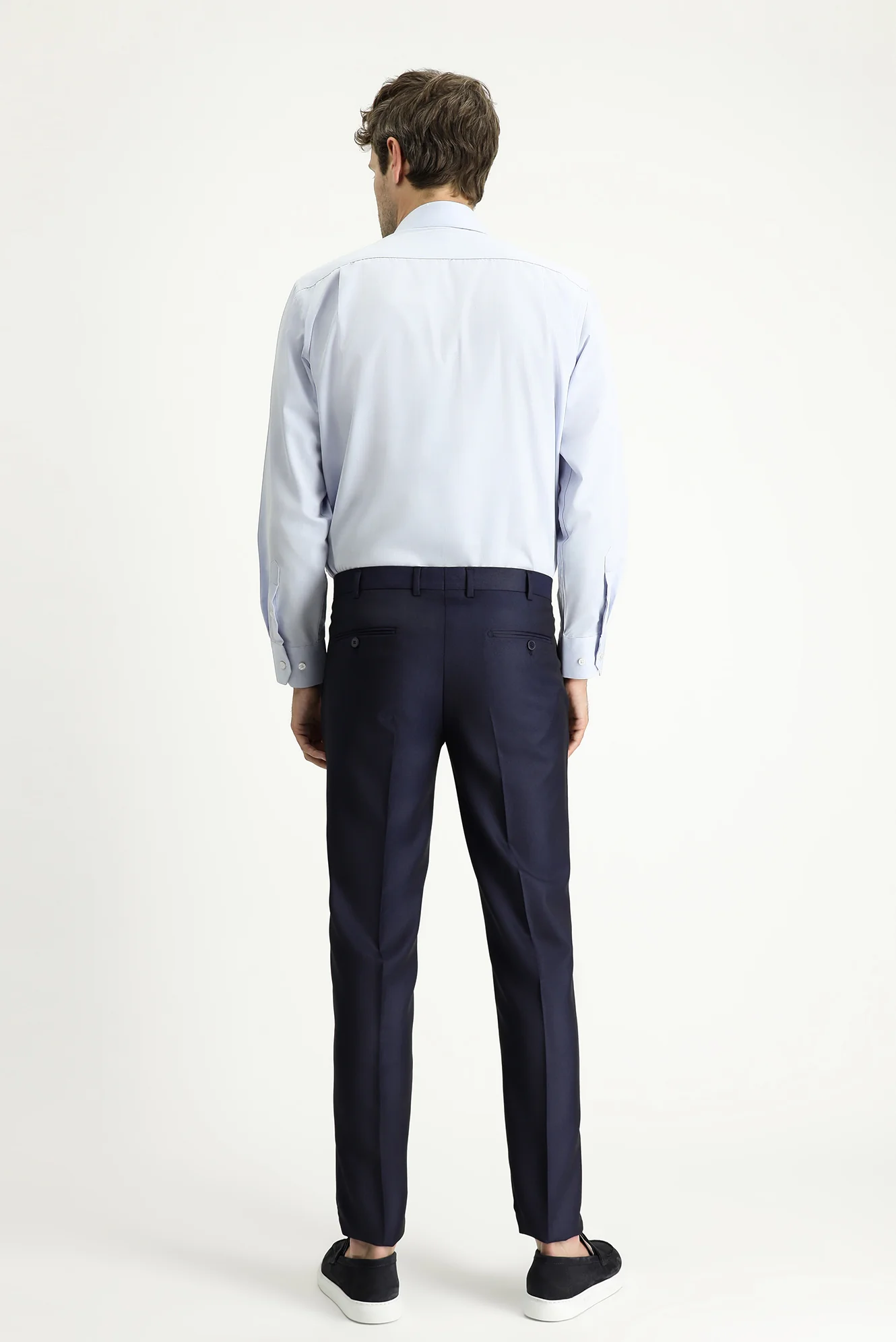 Koyu Lacivert 7 Drop Super Slim Fit Eksra Dar Kesim Desenli Likralı Klasik Kumaş Pantolon - Image 4