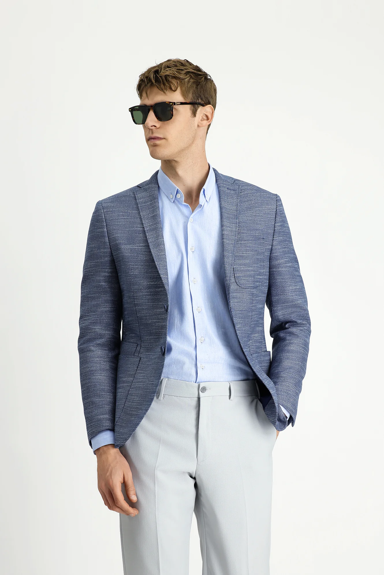 Koyu Lacivert 7 Drop Super Slim Fit Eksra Dar Kesim Desenli Spor Ceket