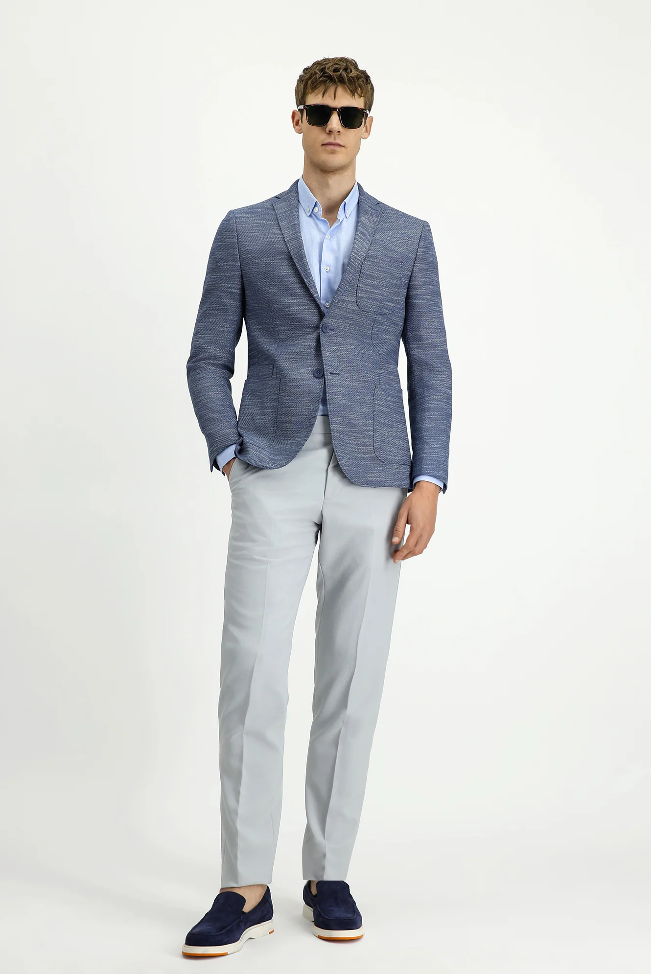 Koyu Lacivert 7 Drop Super Slim Fit Eksra Dar Kesim Desenli Spor Ceket - Image 2