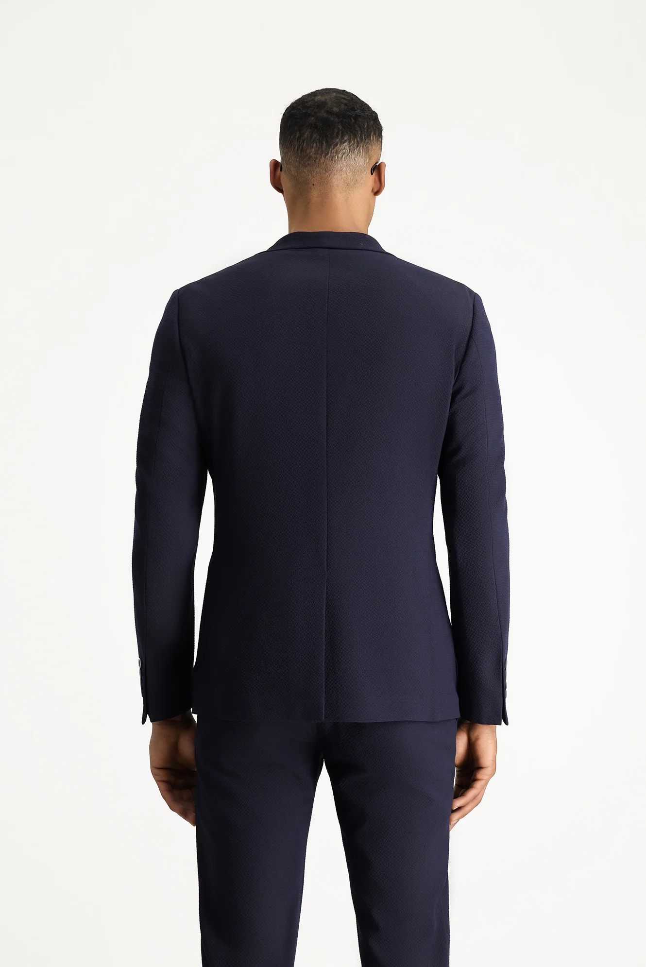 Koyu Lacivert 7 Drop Super Slim Fit Eksra Dar Kesim Gofre Ceket - Image 5