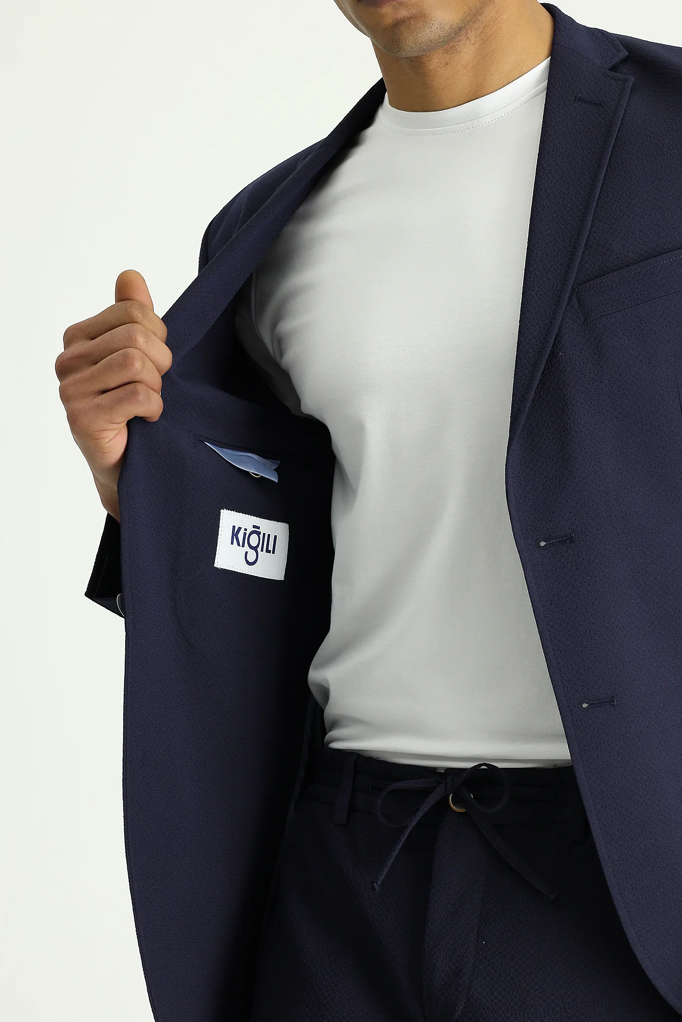 Koyu Lacivert 7 Drop Super Slim Fit Eksra Dar Kesim Gofre Ceket - Image 6