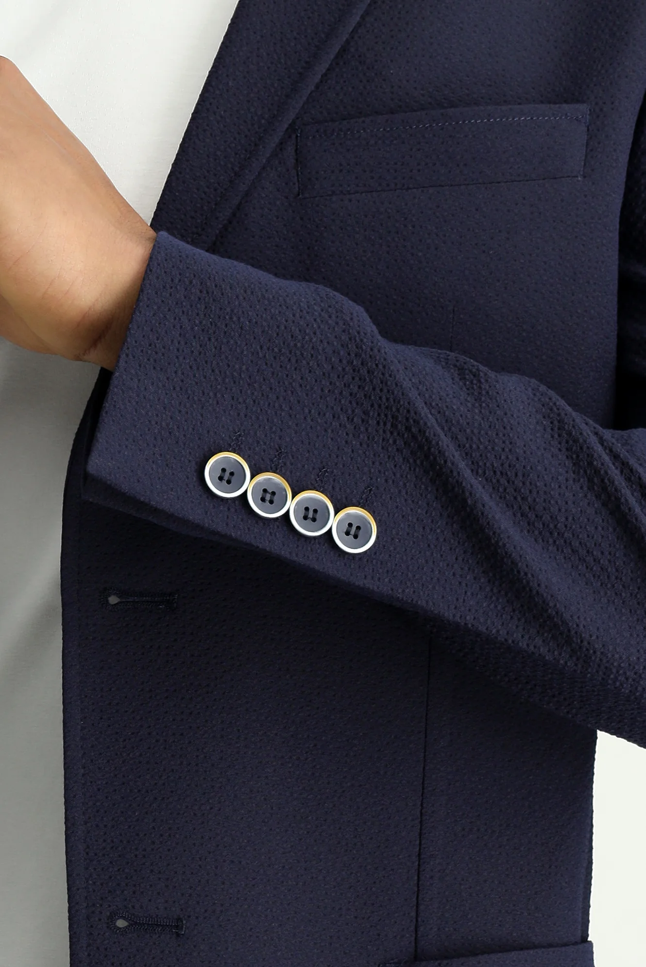 Koyu Lacivert 7 Drop Super Slim Fit Eksra Dar Kesim Gofre Ceket - Image 7