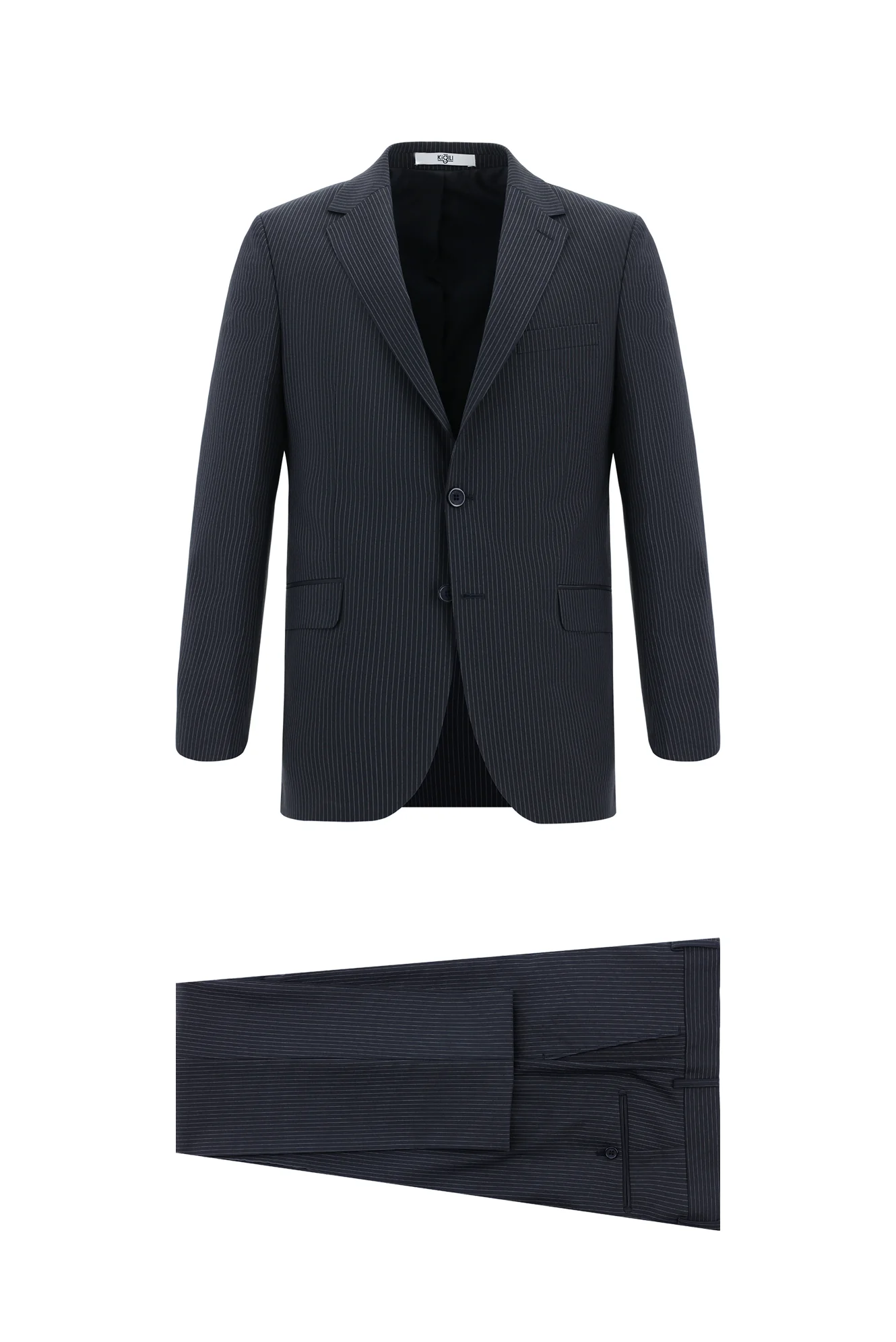 Koyu Lacivert 7 Drop Super Slim Fit Eksra Dar Kesim Çizgili Takım Elbise