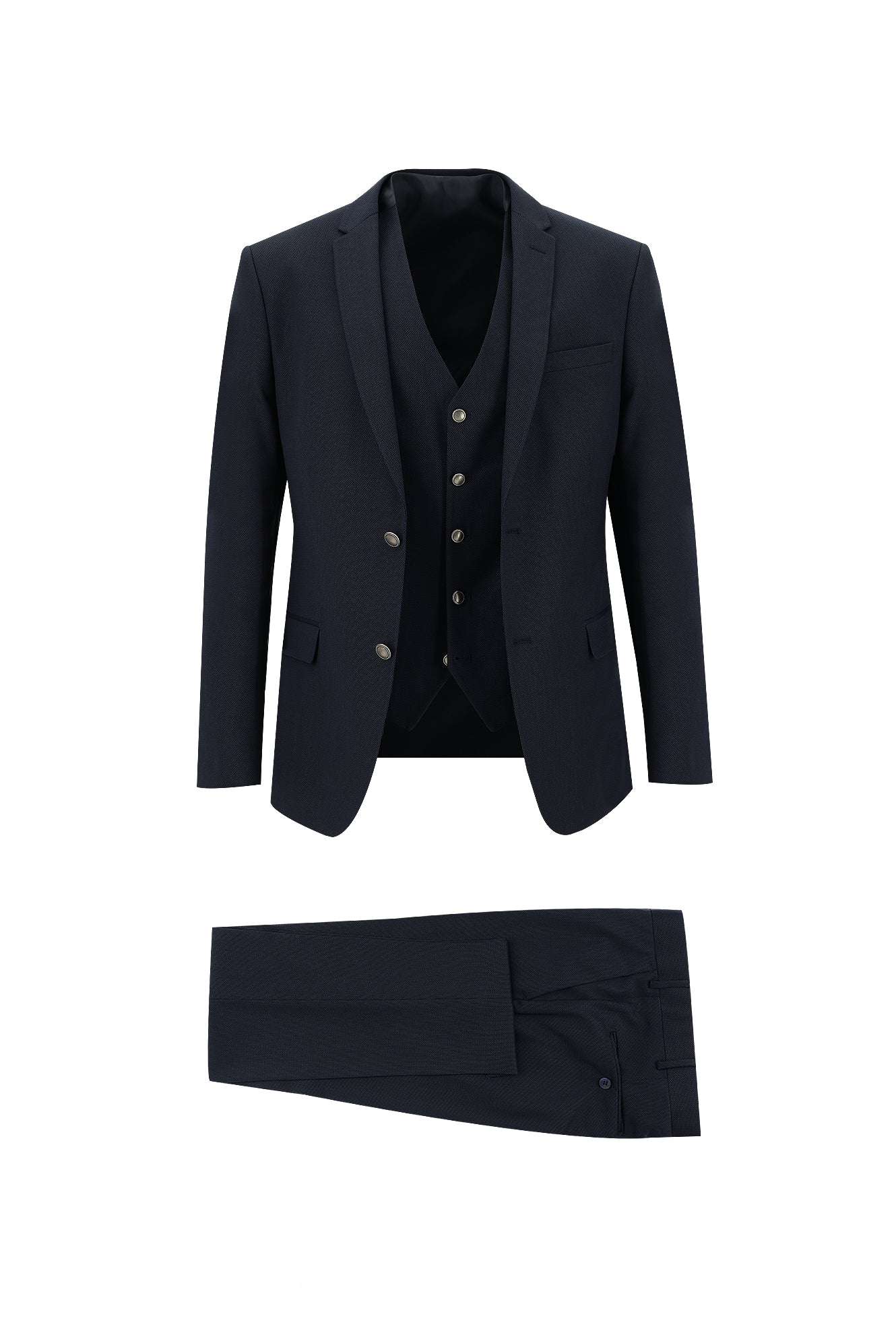Koyu Lacivert 7 Drop Super Slim Fit Eksra Dar Kesim Fit Desenli Yelekli Takım Elbise