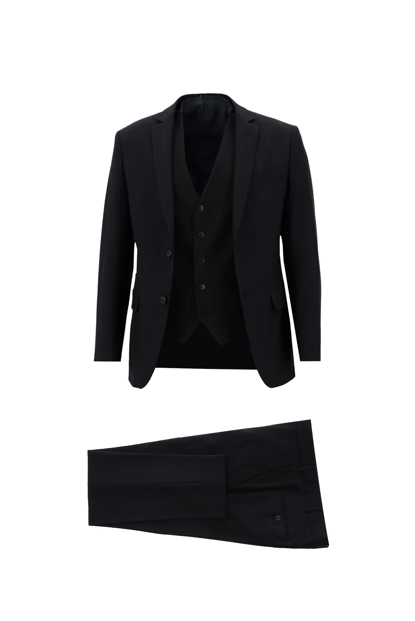 Koyu Lacivert 7 Drop Super Slim Fit Eksra Dar Kesim Fit Kareli Yelekli Takım Elbise