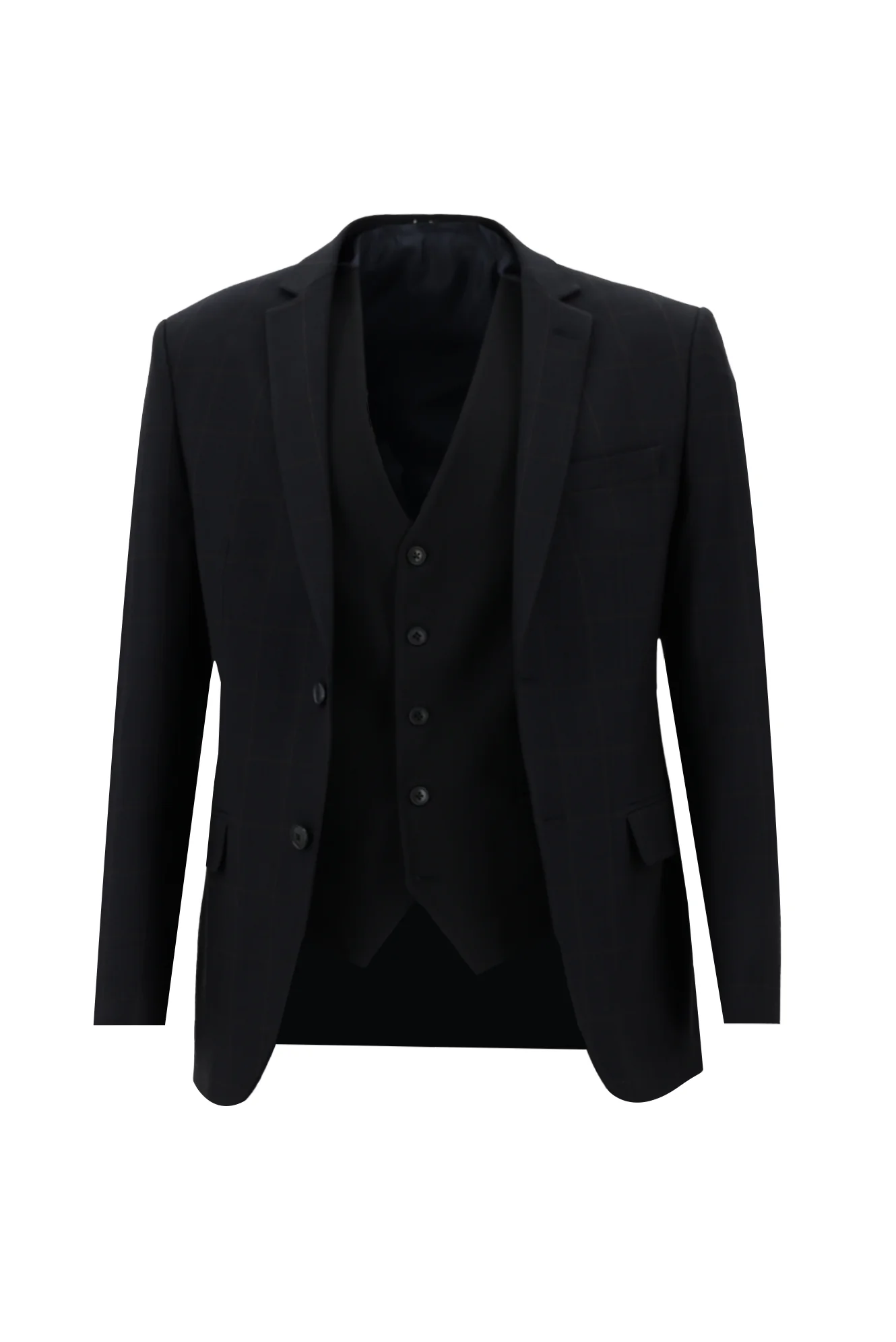 Koyu Lacivert 7 Drop Super Slim Fit Eksra Dar Kesim Fit Kareli Yelekli Takım Elbise - Image 2